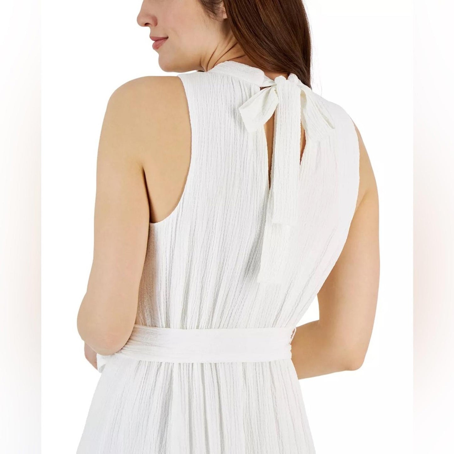 Anne Klein Tie-Neck Tiered Sleeveless Maxi Dress, Size 12 Bright White New w/Tag