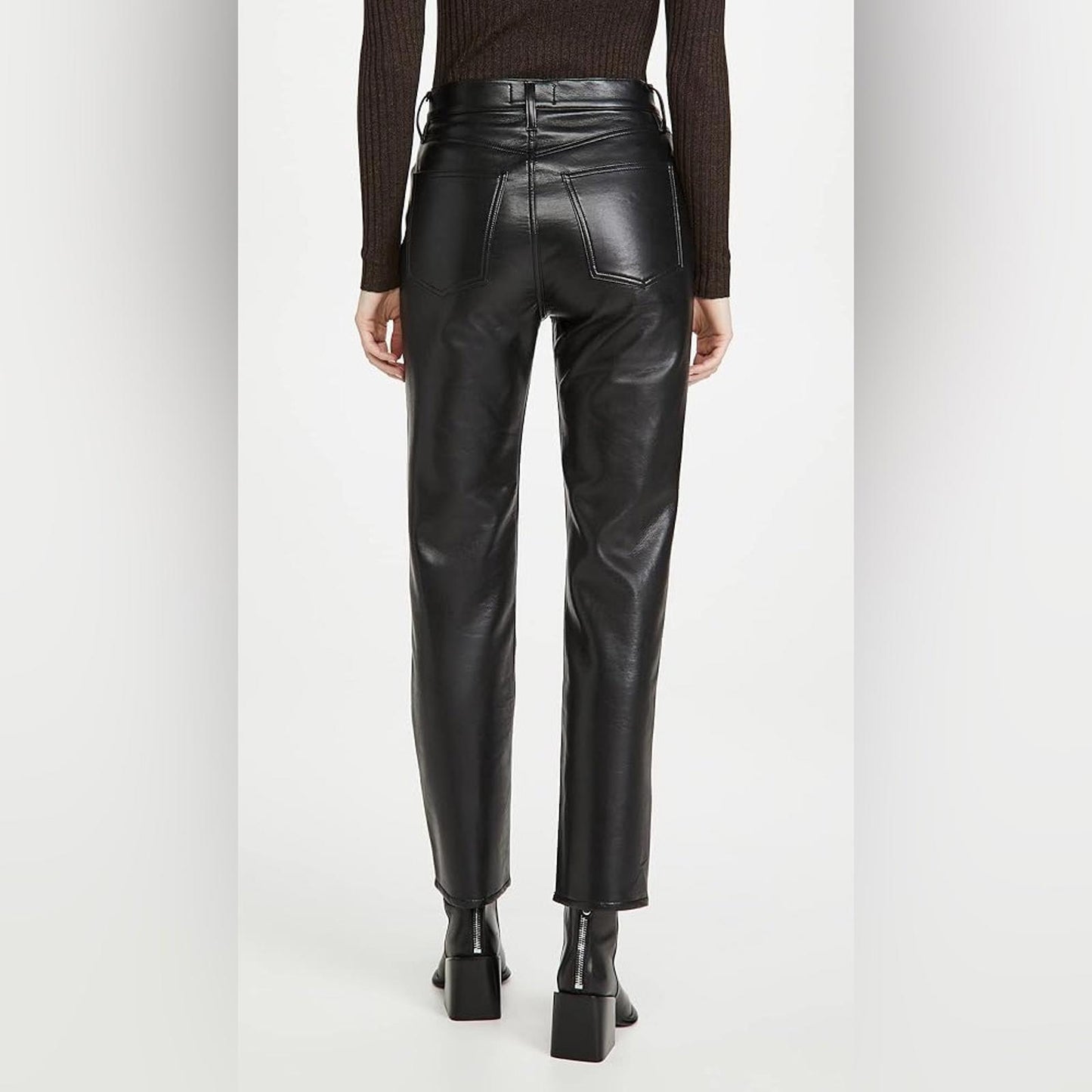 AGOLDE Recycled Leather Fitted 90's Pinch Waist Pants in Black, New w/Tag $348