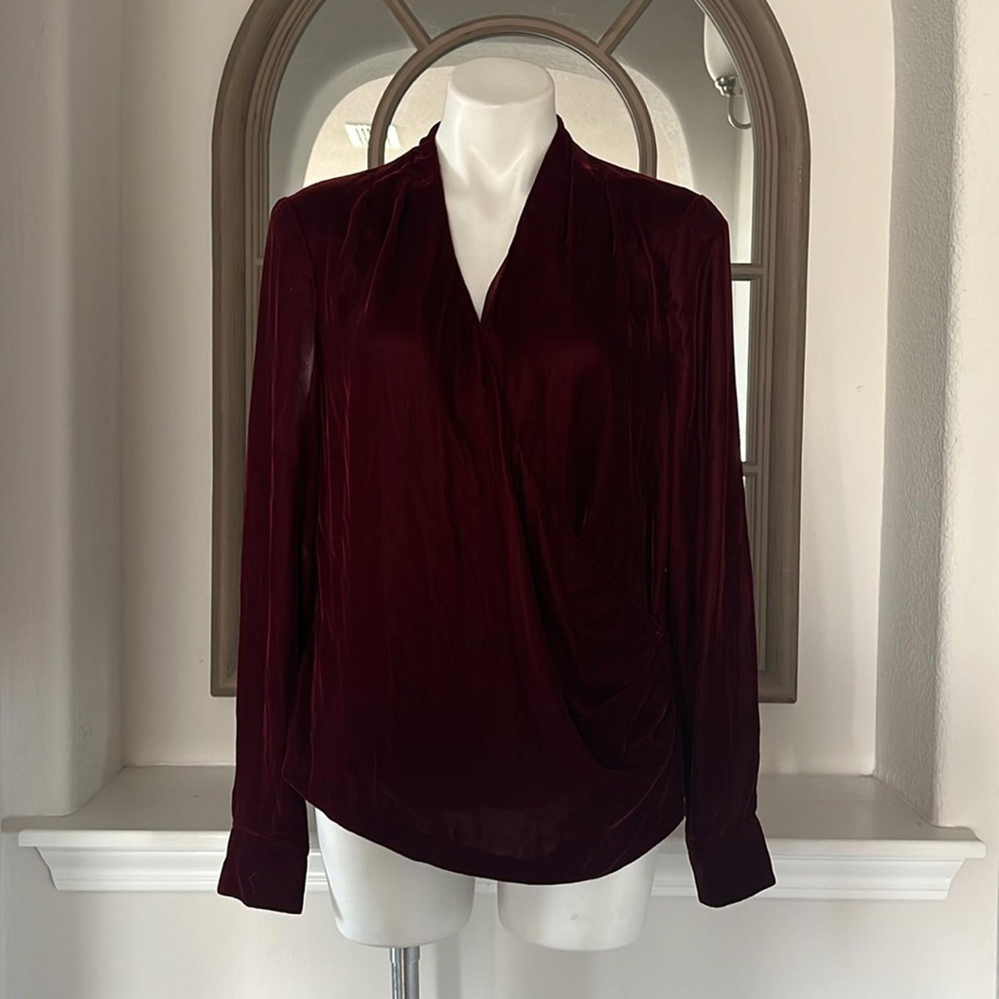 Lauren Ralph Lauren Pleated Velvet Surplice Blouse, Size 6 NEW $165