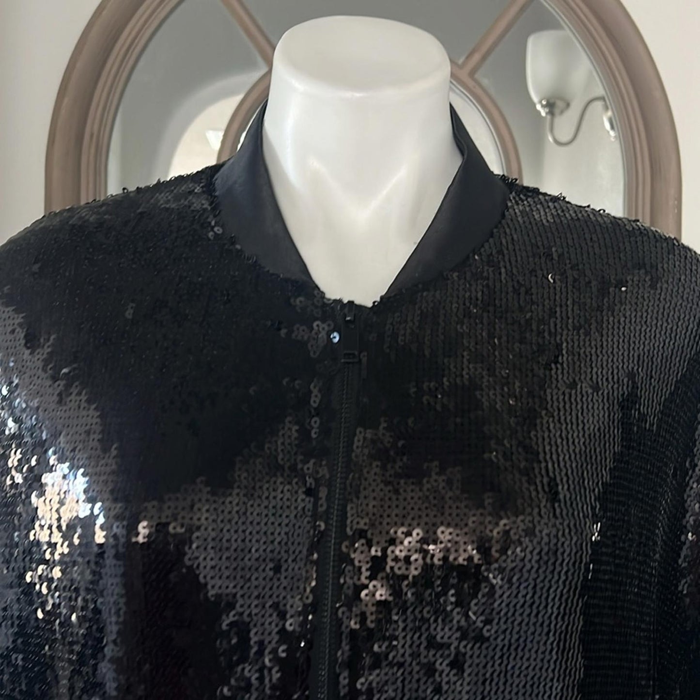 Sanctuary Sloan Sequined Lightweight Bomber Jacket in Black, Size XL NEW $159