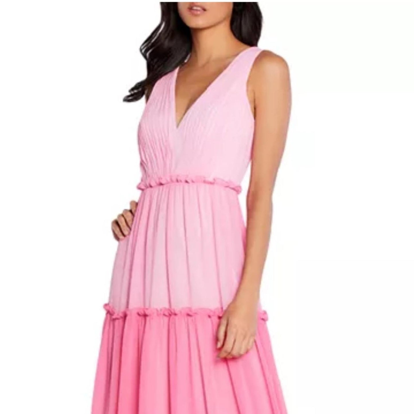 Aidan Mattox V-Neck Ciffon Color-Block Tiered Maxi Gown in Pink, Size 0 NWT $330