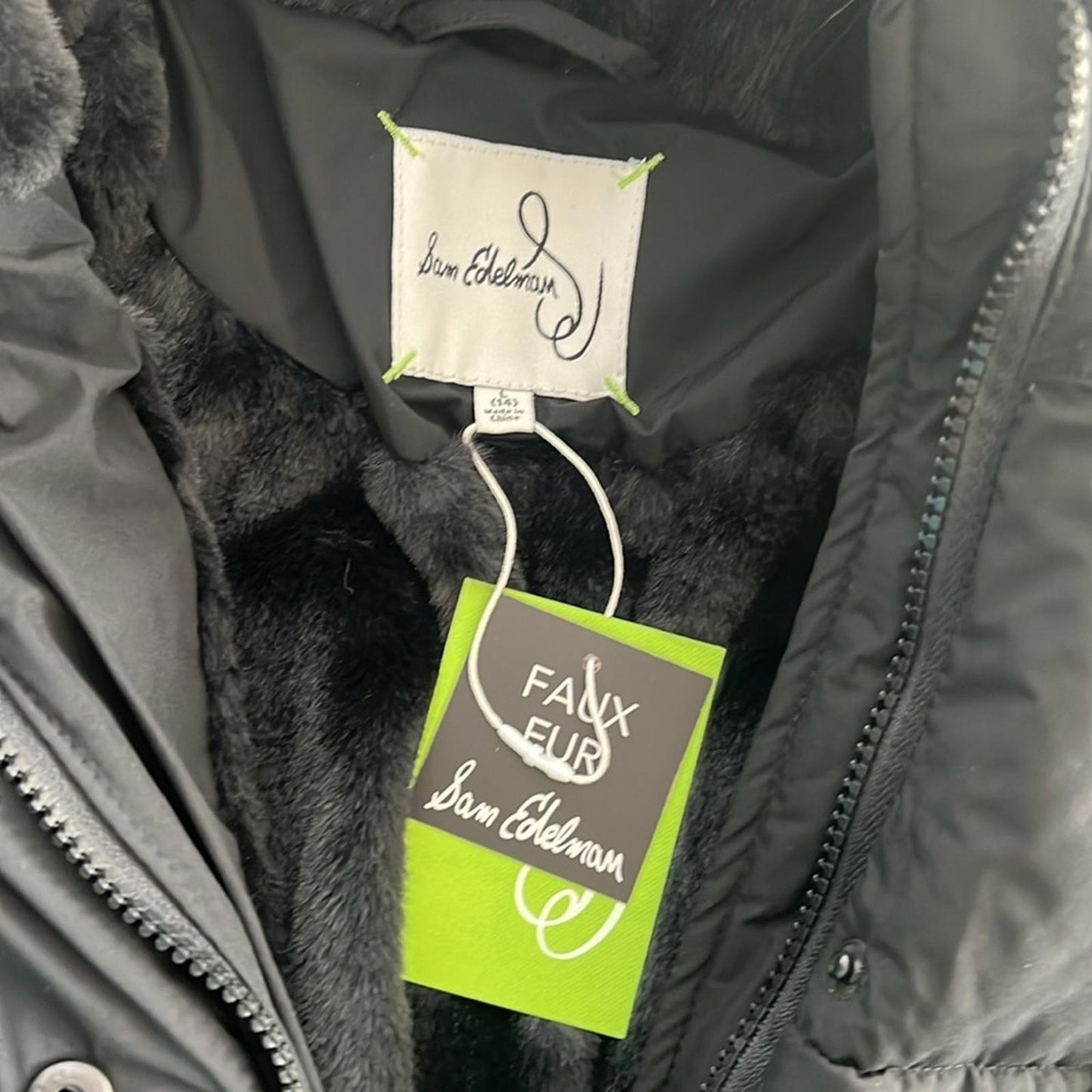 Sam Edelman Expedition Parka Jacket w/Faux Fur Trim in Black Size 14 New w/Tag