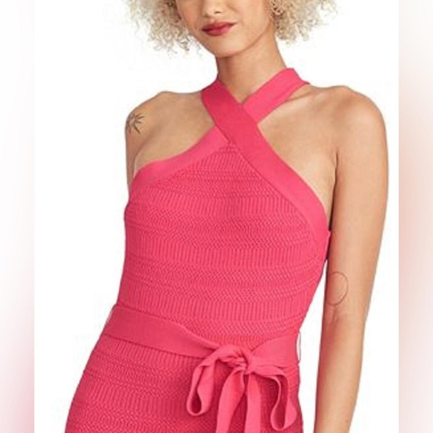 NEW Rachel Roy Solid Textured Knit Midi Halter Dress, Pink XXL Retail $139.99