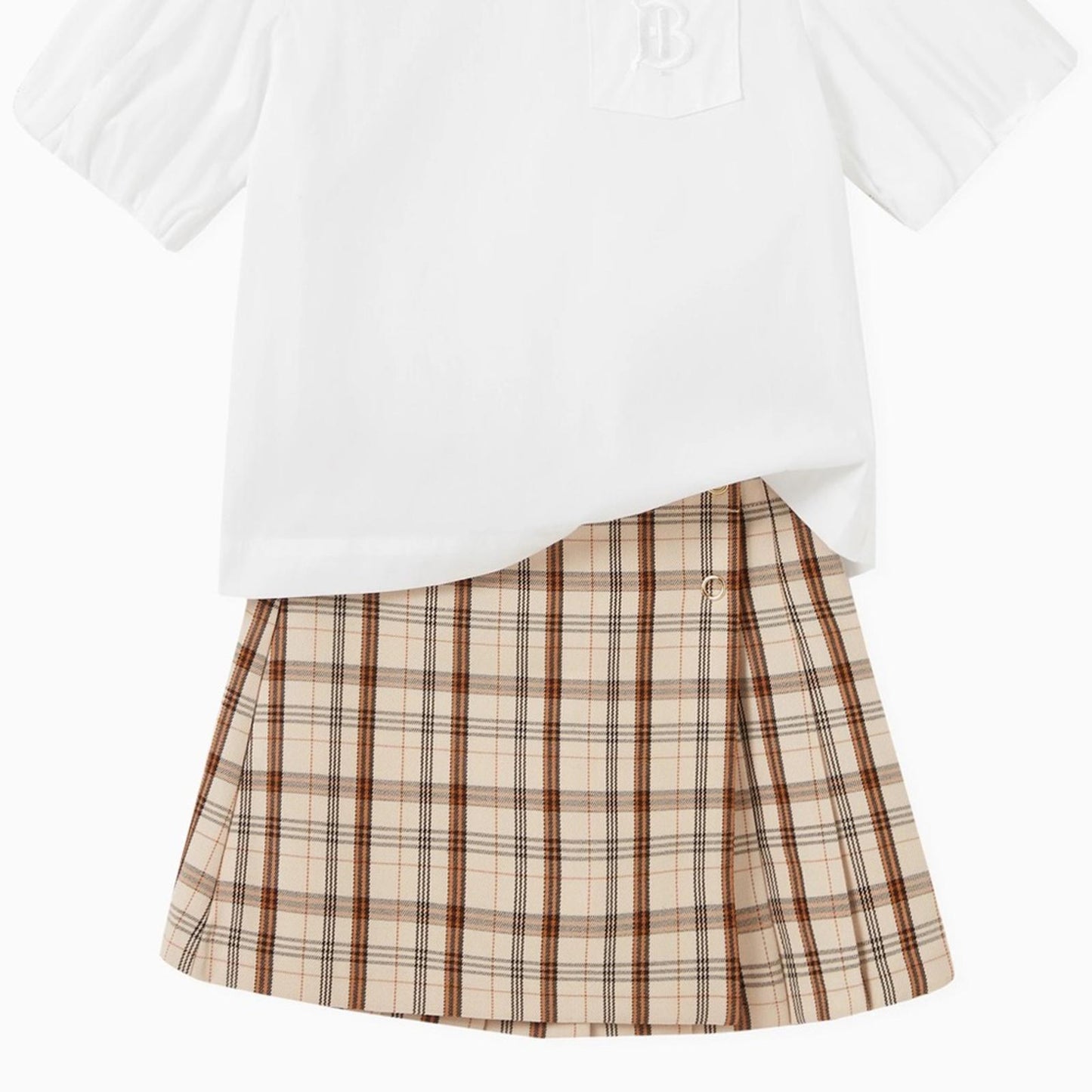 Burberry Kids Beige Check Logo Print Lianne Pleated Skirt, Size 4Y New w/Tag