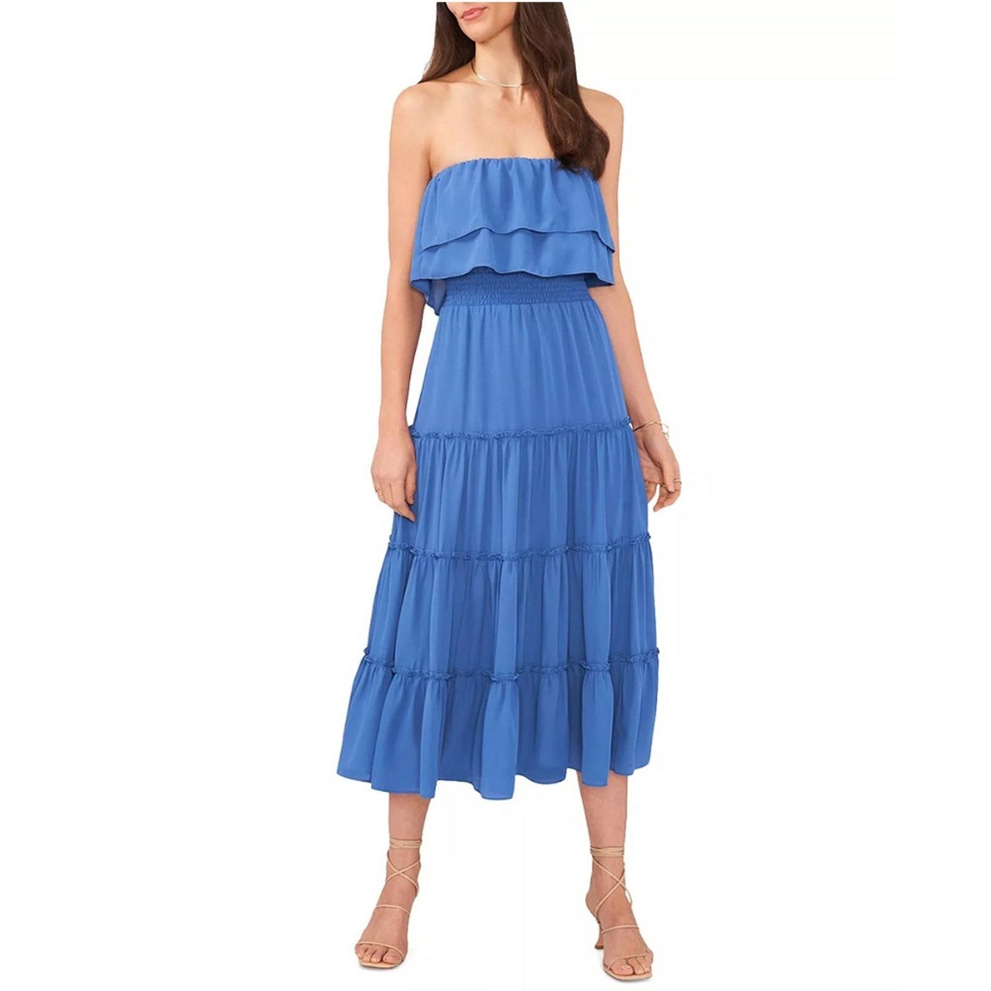 1.STATE x Revolve Strapless Ruffle Tiered Dress in Capris Blue, New, Size M