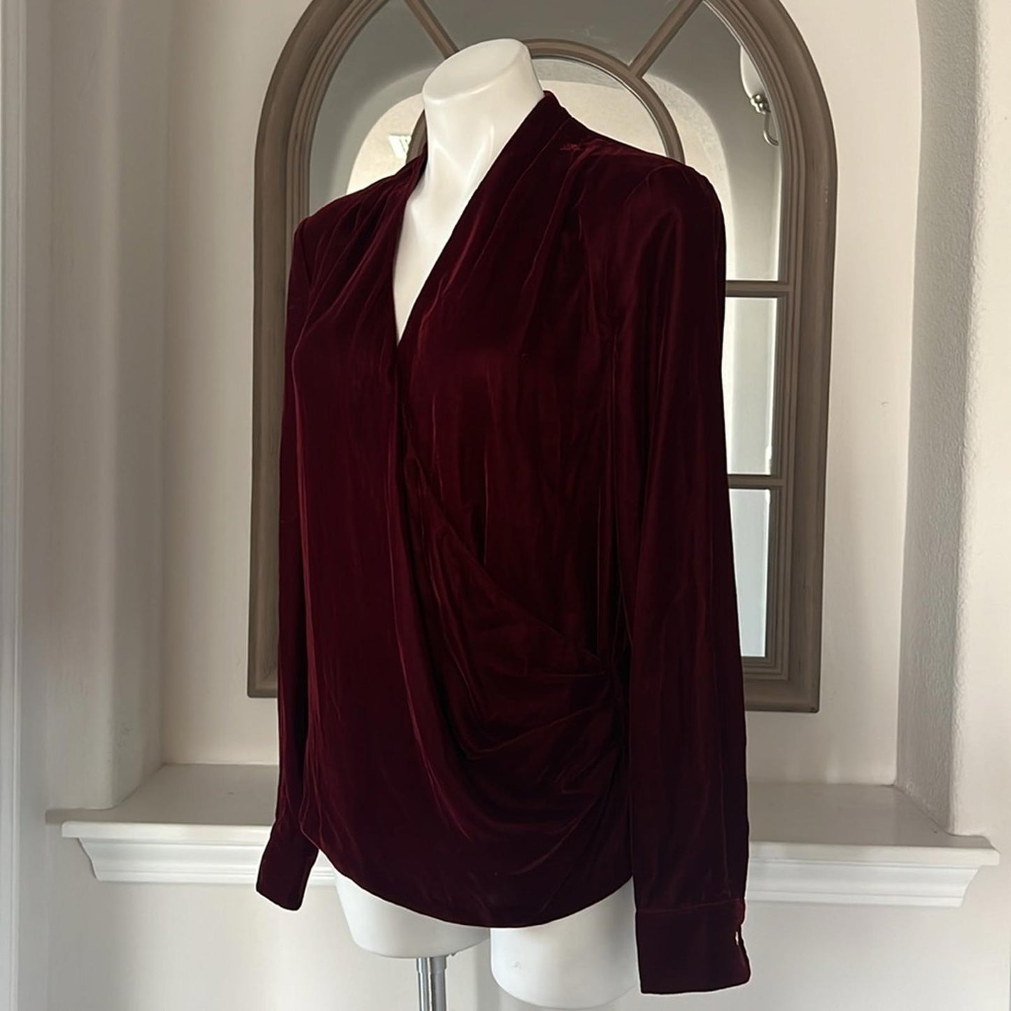 Lauren Ralph Lauren Pleated Velvet Surplice Blouse, Size 6 NEW $165