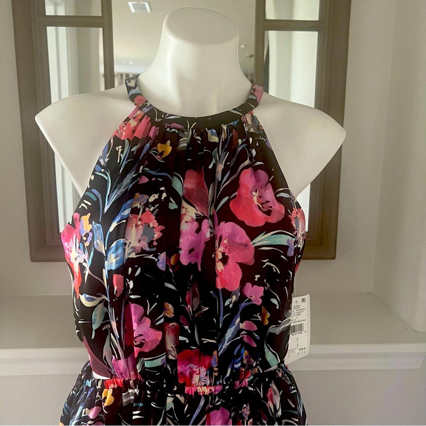 Aidan Mattox Halter Tiered Pleated Cut Out Floral Maxi Dress Size 8 NWT $220