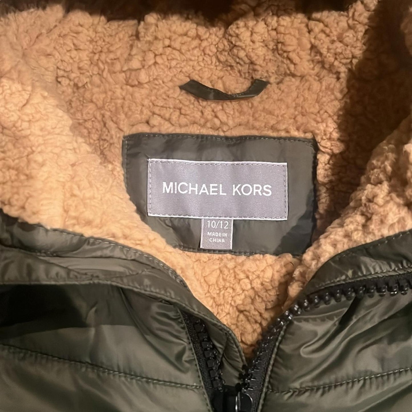 Michael Kors Kids’ Faux Shearling Lined Hooded Puffer Jacket, Size 10-12 NWT
