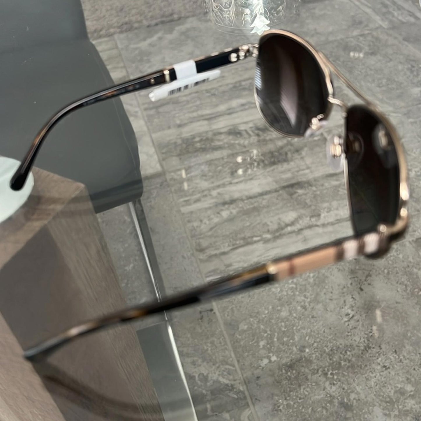 Burberry Pilot-Shaped Sunglasses, Light Gold & Brown Gradient Lens, New w/Tag