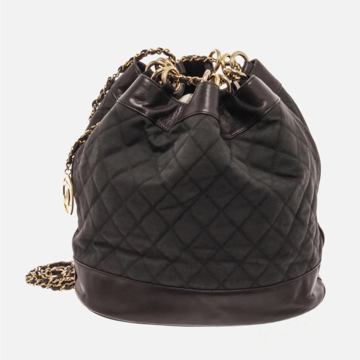 CHANEL Black Canvas CC Chain Bucket Bag (Made in Italy) *RARE Piece!