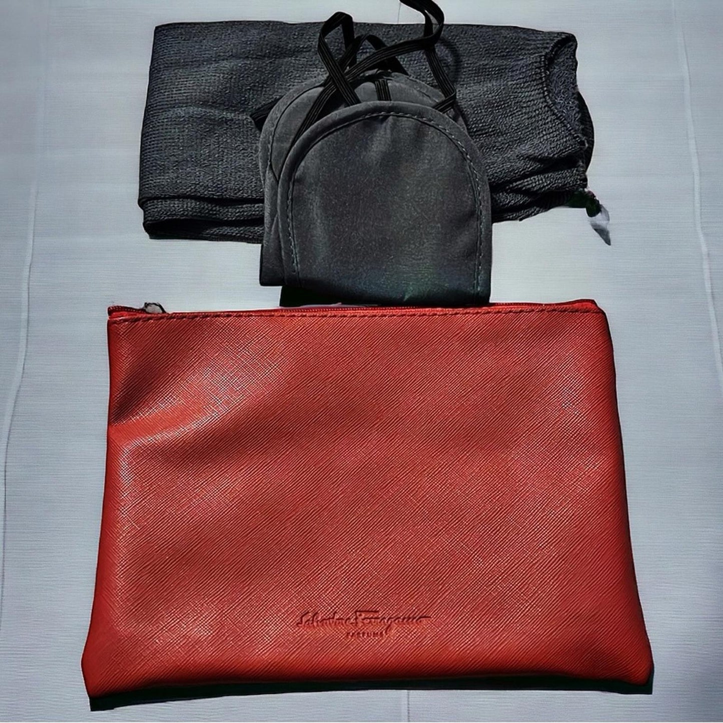 NEW Salvatore Ferragamo Cosmetic Pouch + Travel Size Lotion + Lip Balm + Extras