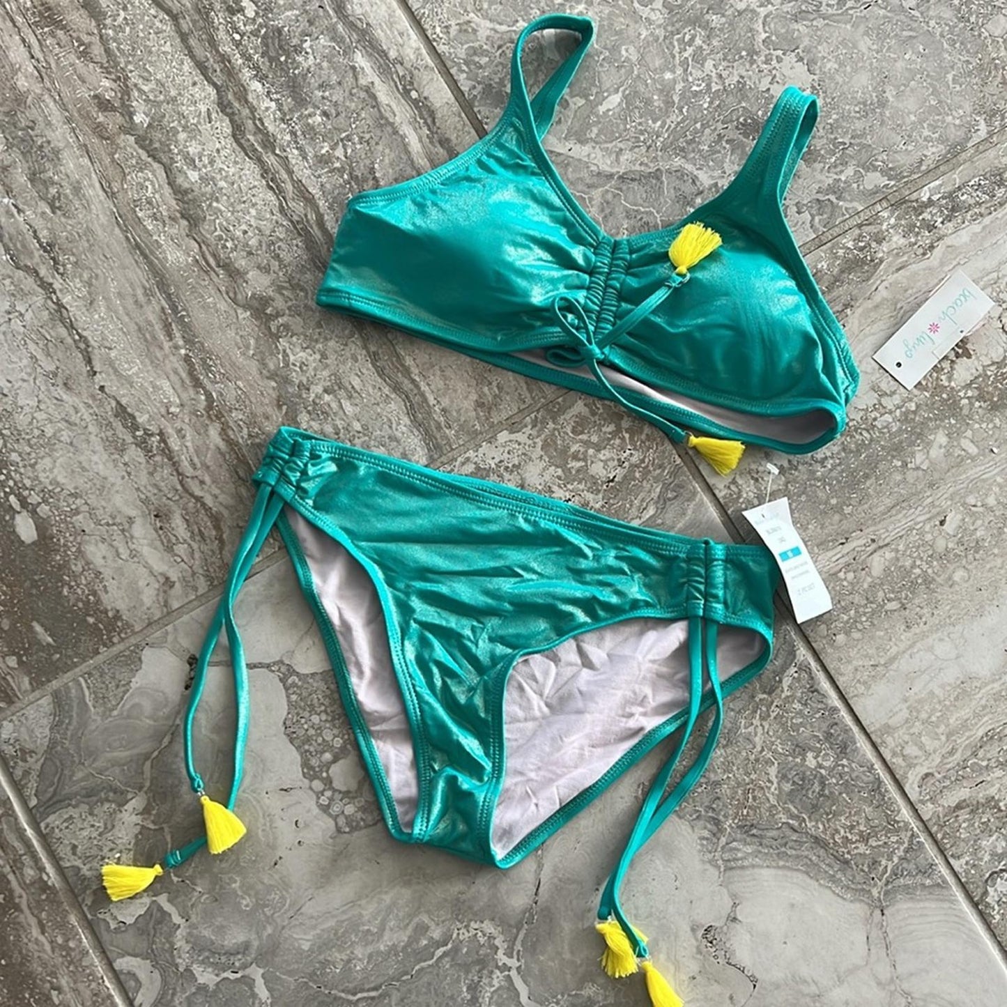 Beach Lingo Mermaid 2-Piece Metallic Turquoise Bikini Swimsuit Size 16 New w/Tag