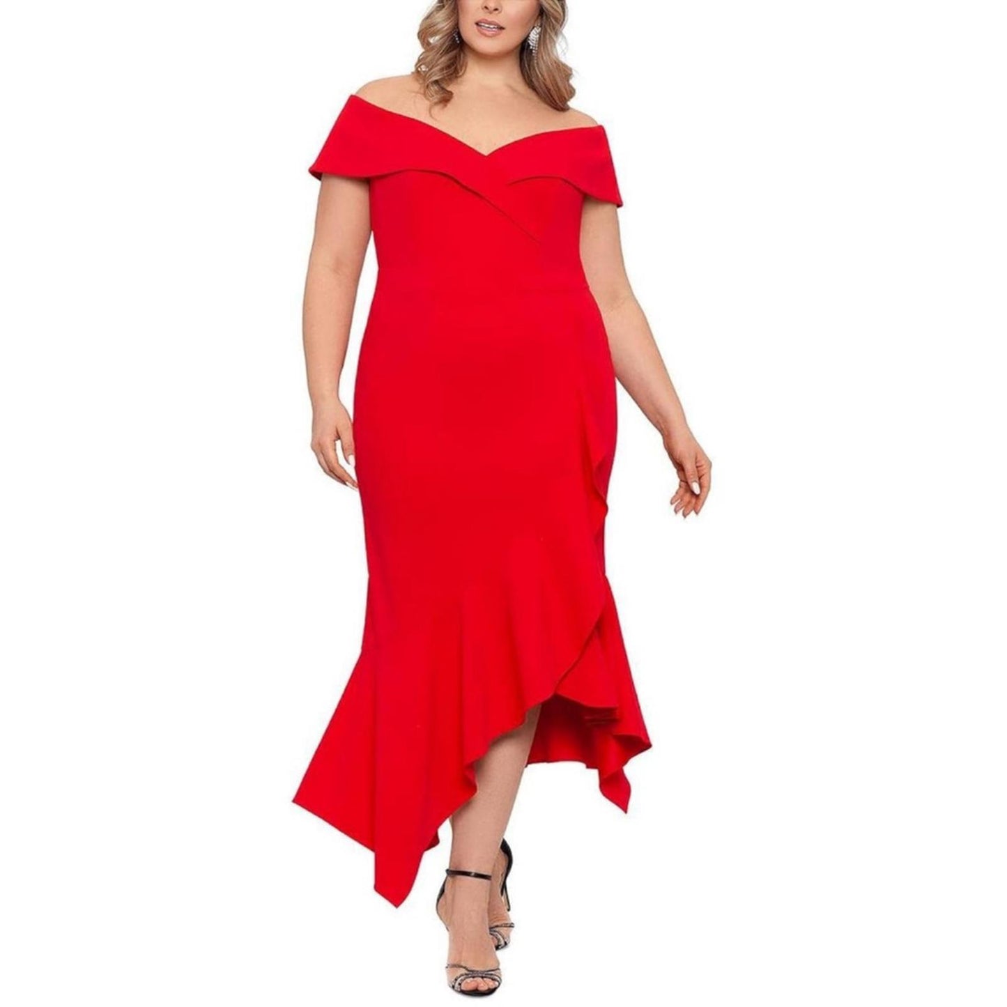 XSCAPE Plus Ruffled Maxi Evening Dress in Red, Size 16W New w/Tag $279