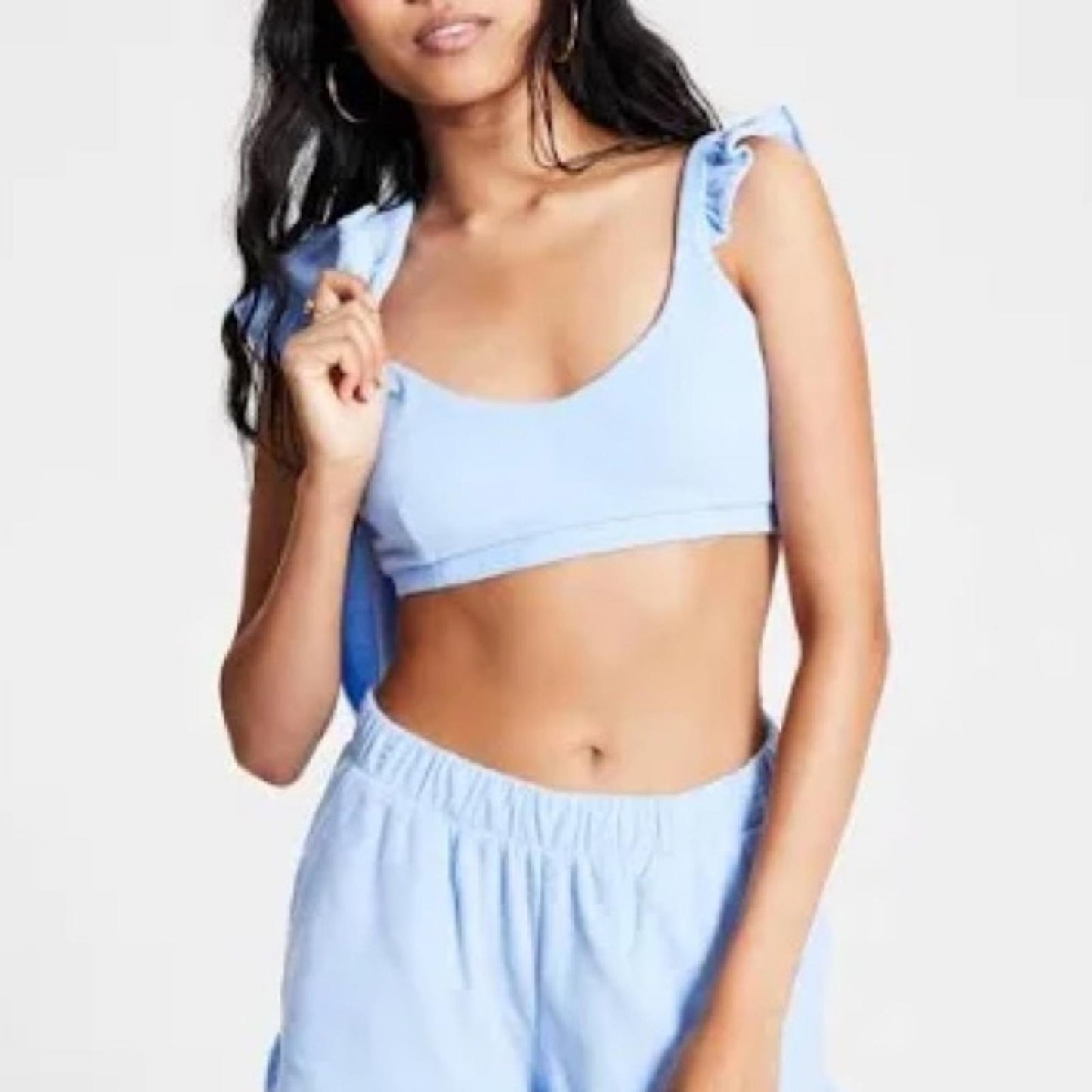 NWT Bar III Women's Scoop Neckline Ruffled Terry Bralette, Size L New w/Tag