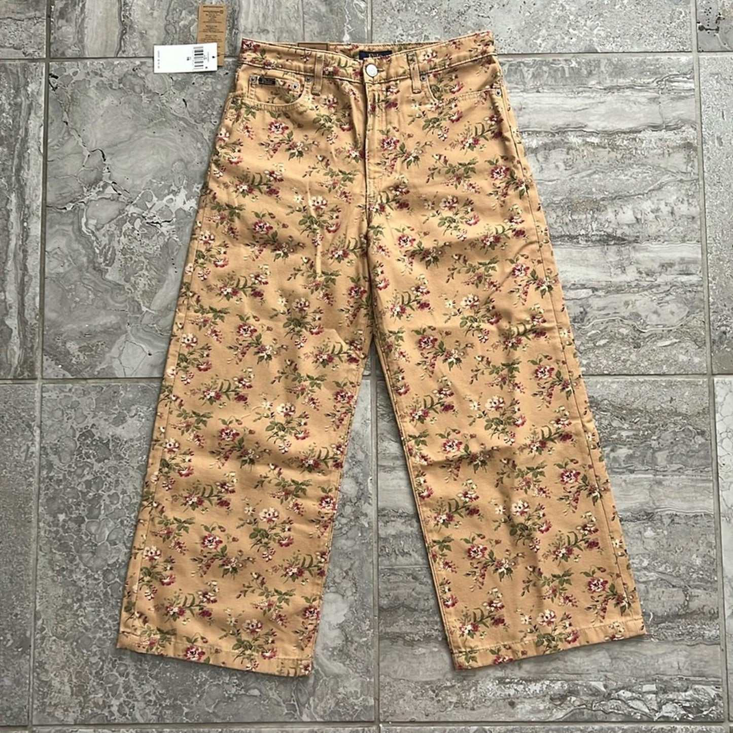 Ralph Lauren Floral Canvas Cropped Wide Leg Pants, Alvarado Wash, Size 16 NWT