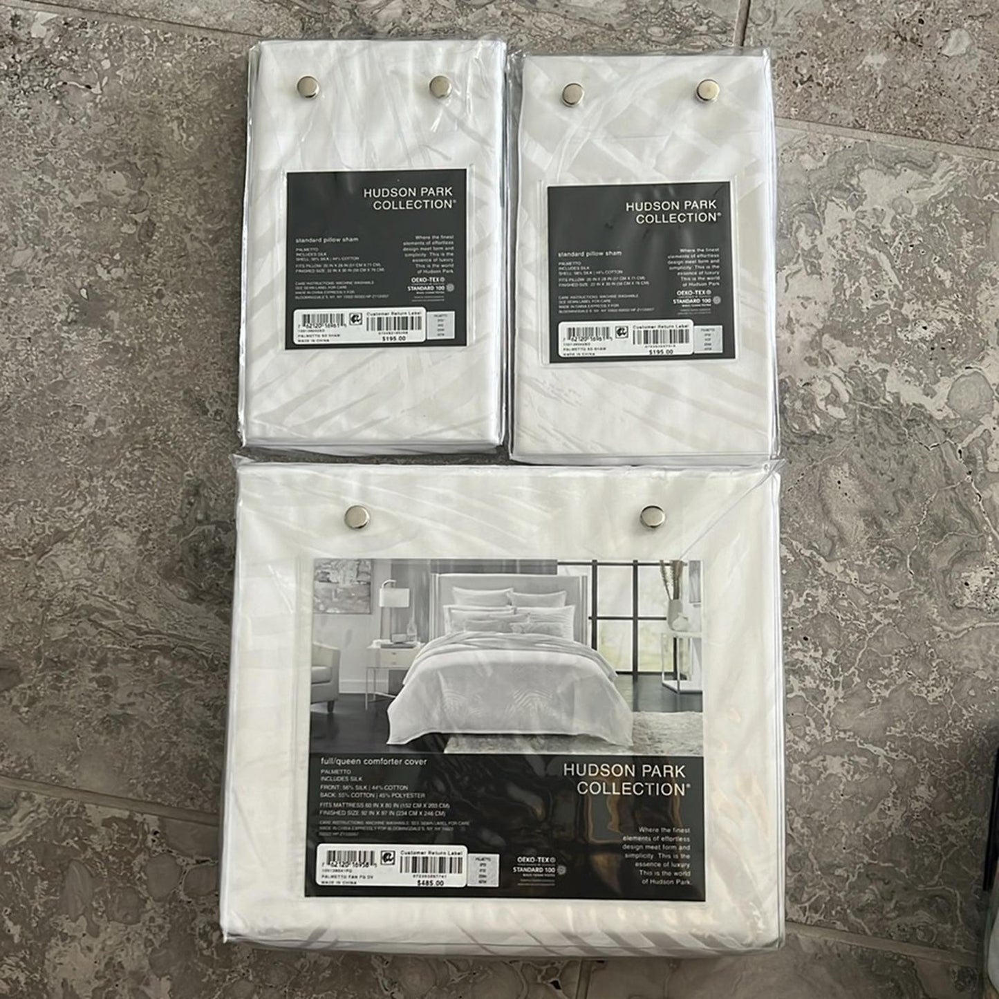 3-Pc Hudson Park Collection Palmetto Cotton Silk Duvet + 2Shams, Queen NWT $875