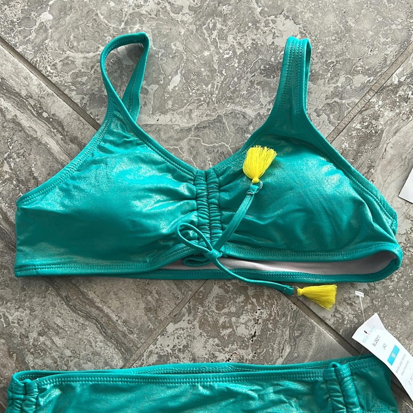 Beach Lingo Mermaid 2-Piece Metallic Turquoise Bikini Swimsuit Size 16 New w/Tag