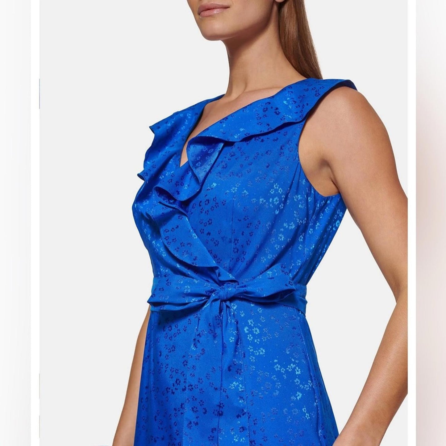 NWT DKNY Ruffled Faux Wrap Dress, Cobalt Blue Size 8 New w/Tag Retail $139