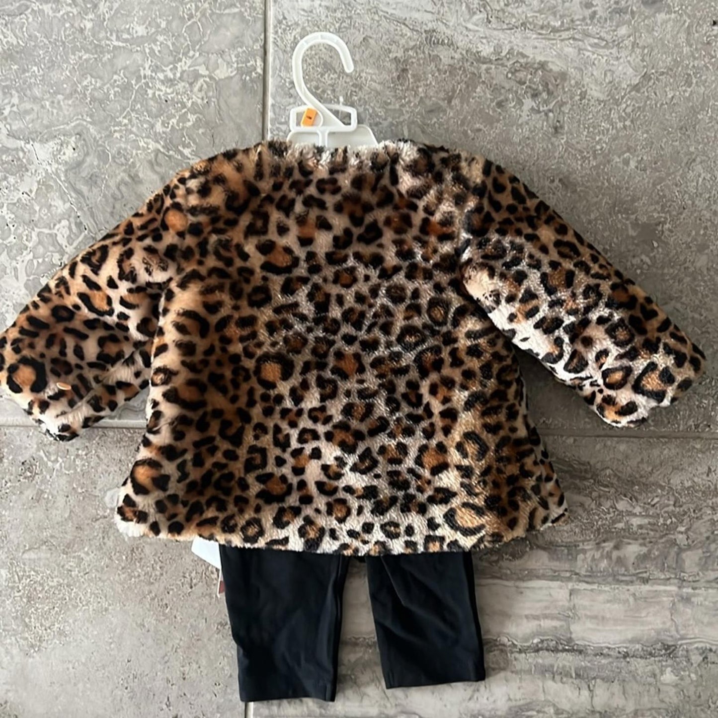 Little Me Baby 3-Pc Leopard-Print Faux-Fur Jacket, Top & Leggings Set Sz 12 Mos