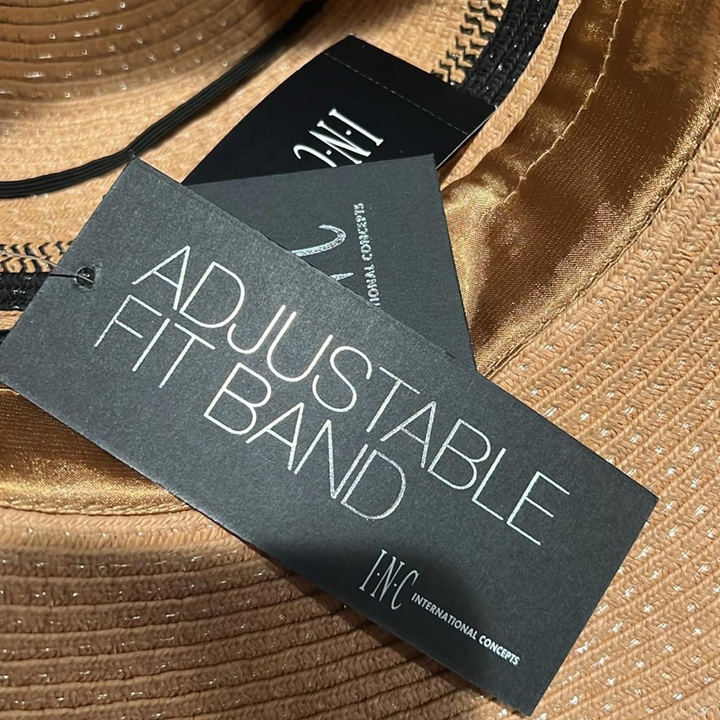 INC Striped Packable Panama Hat, Tan , One Size New w/Tag Retail $44.50