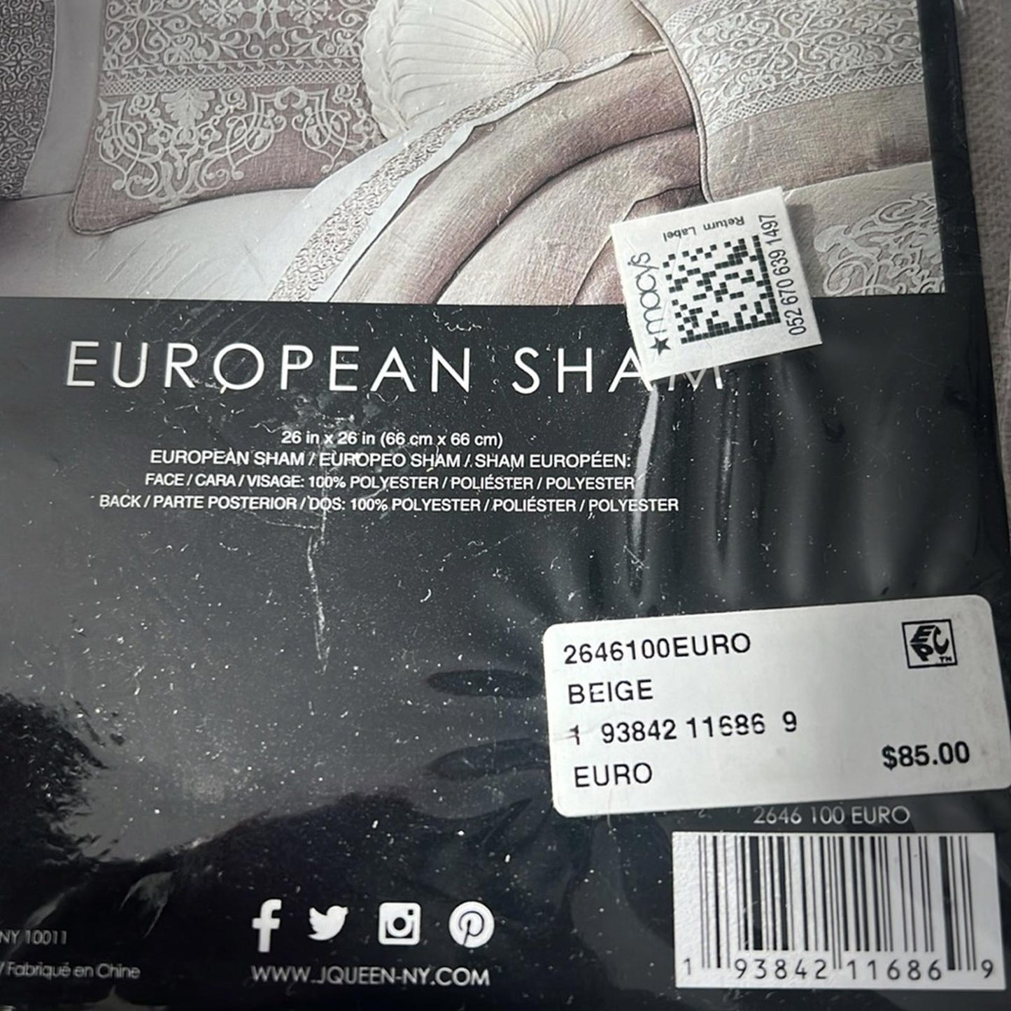 x2 J.Queen New York Aimee European Shams 26”x26” New w/Tag Retail $170