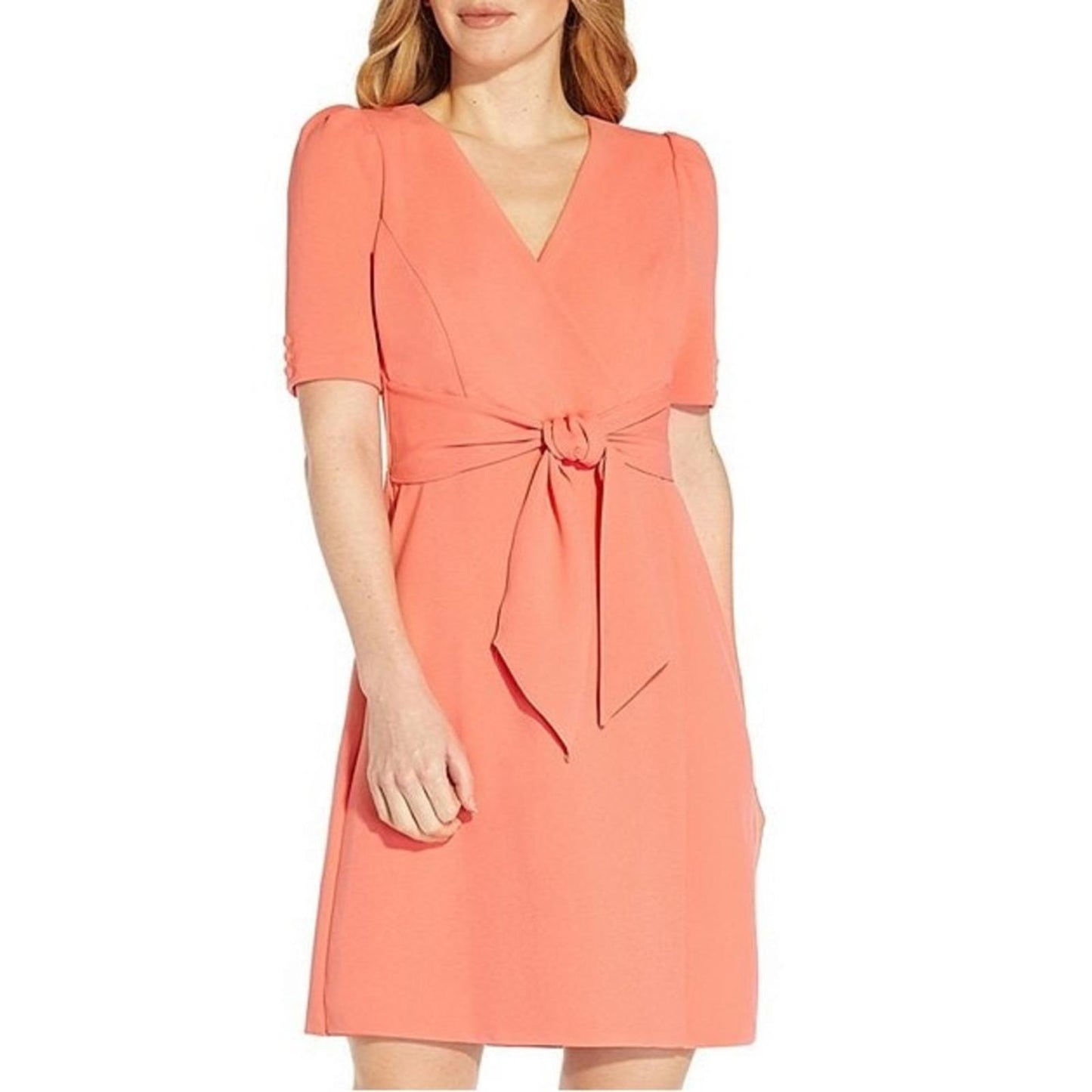 Adrianna Papell Crepe Surplice V-Neck Tie Front Faux Wrap Dress Size 18 NWT $139