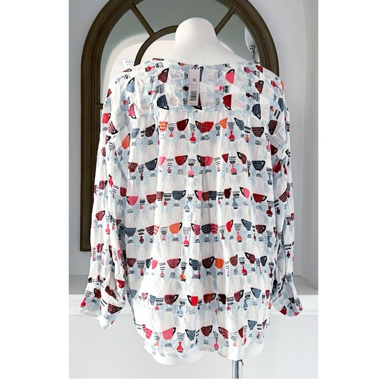 NIC+ZOE Relaxed-fit Perk Up Coffee Cup Print Blouse, Size XL New w/Tag Retail
