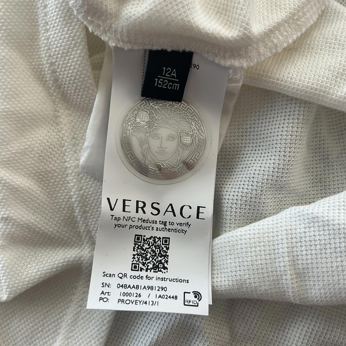 Versace Boys Barocco Logo Polo Shirt in White, Size 12A (152cm) New w/Tag $275