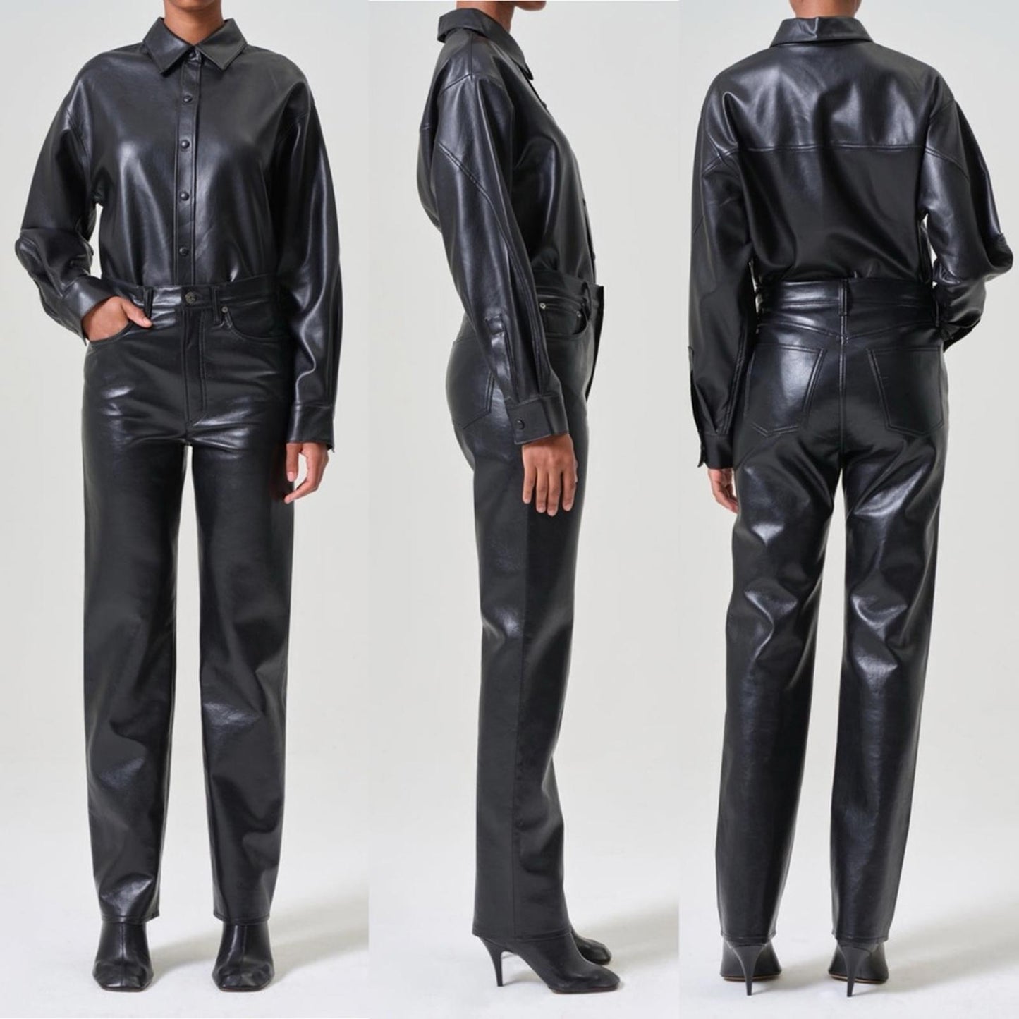 AGOLDE Recycled Leather Fitted 90's Pinch Waist Pants in Black, New w/Tag $348