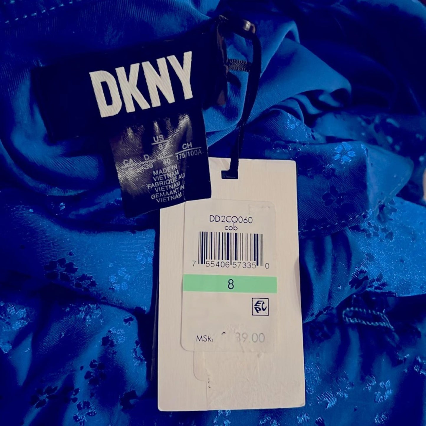 NWT DKNY Ruffled Faux Wrap Dress, Cobalt Blue Size 8 New w/Tag Retail $139