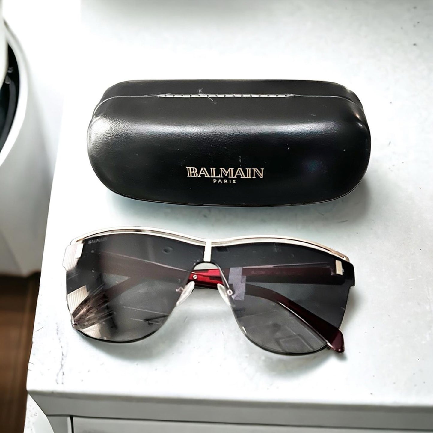 BALMAIN Sunglasses with Red Frames 70MM + Case New w/Tag