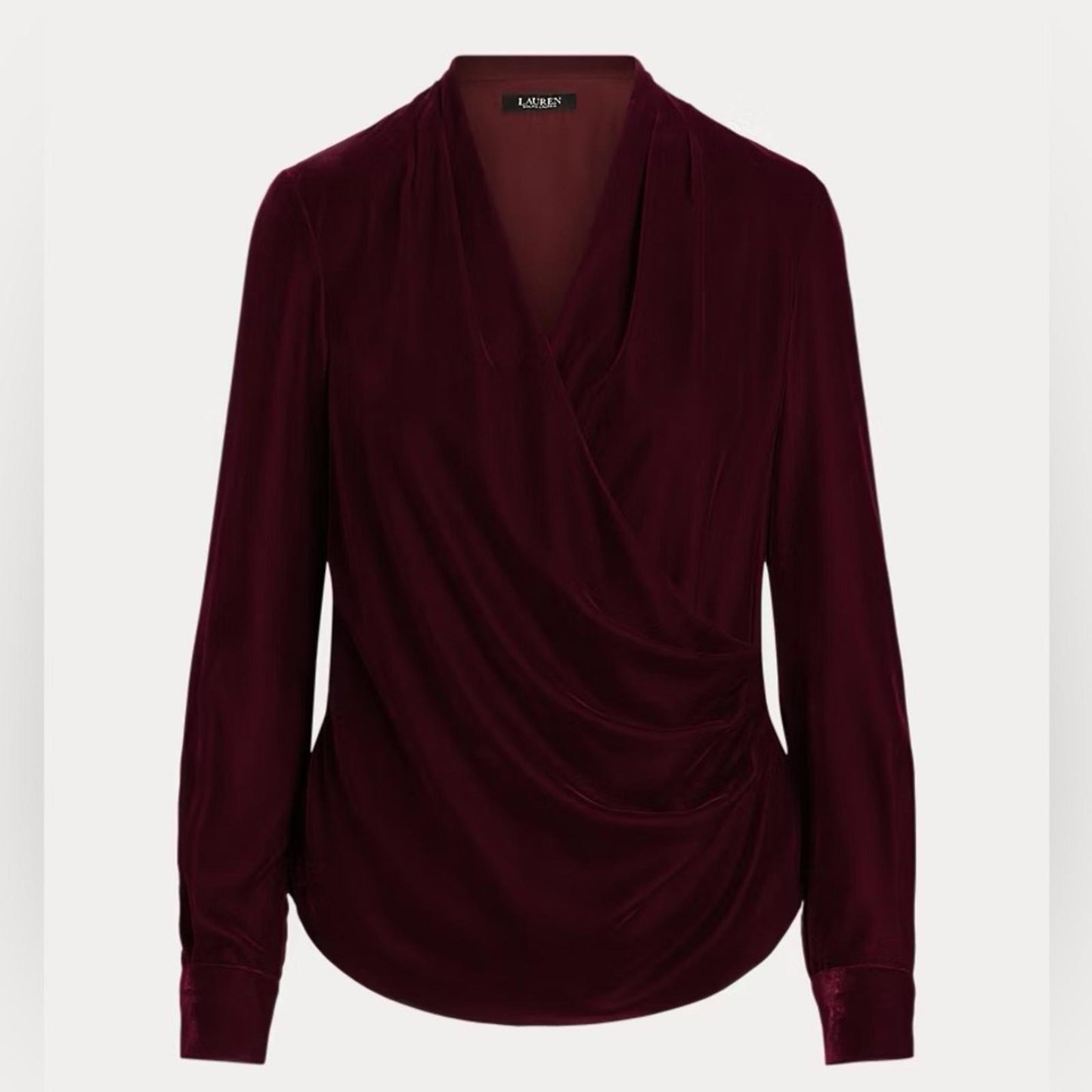 Lauren Ralph Lauren Pleated Velvet Surplice Blouse, Size 6 NEW $165