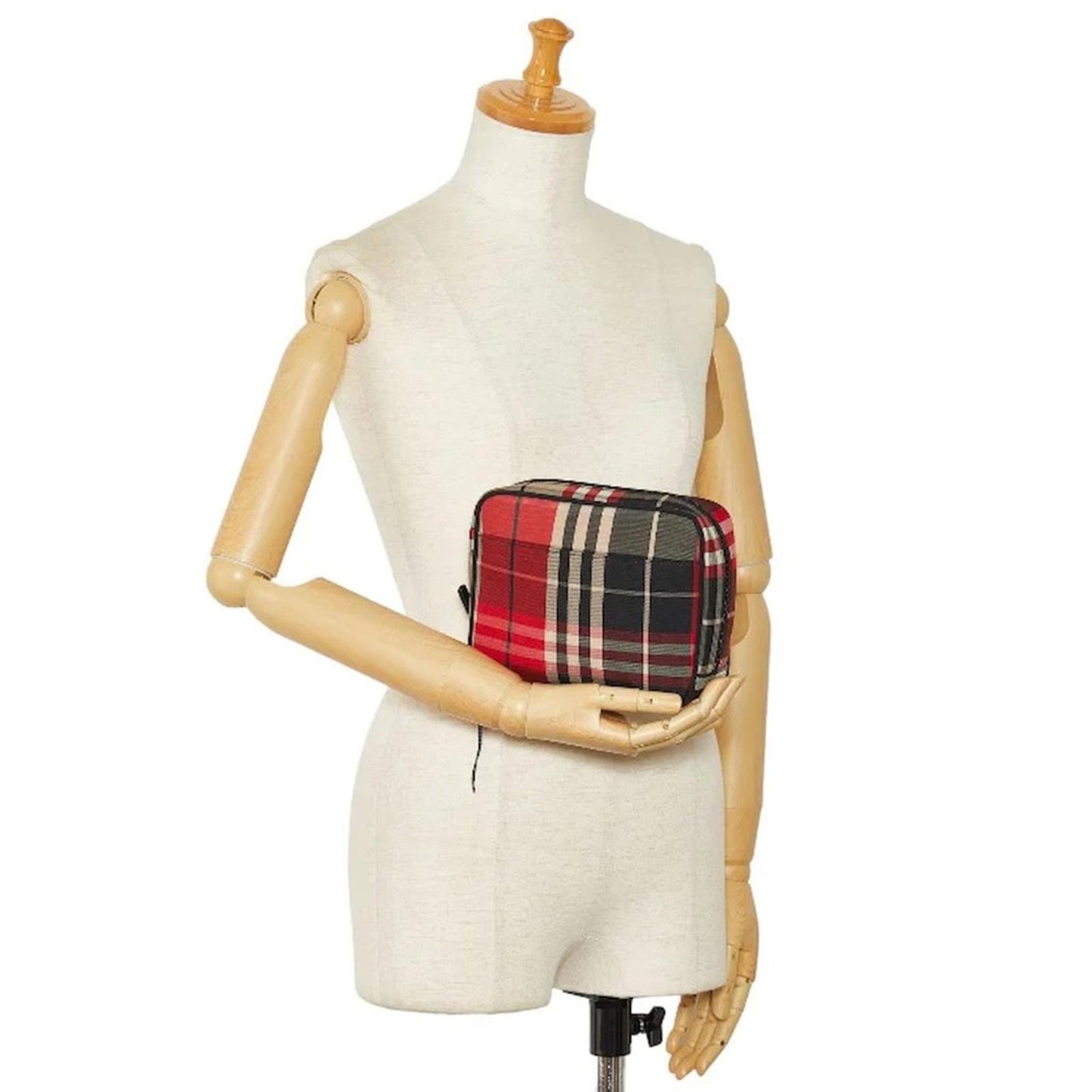 Burberry Check Canvas Accessory Pouch in Red/Black/Tan with Tag €219