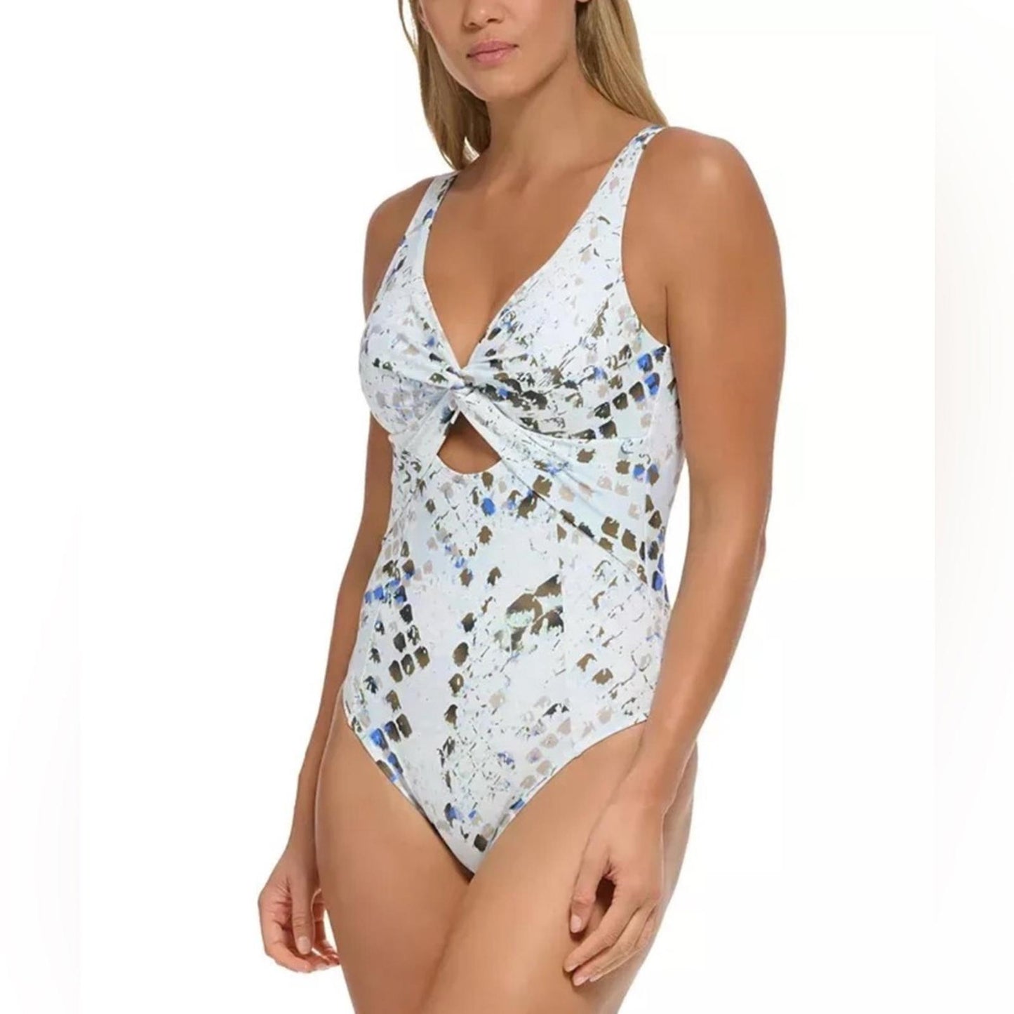 DKNY Deep V Twist Front Cut-Out One-Piece Swimsuit, Size 4 NEW w/Tag