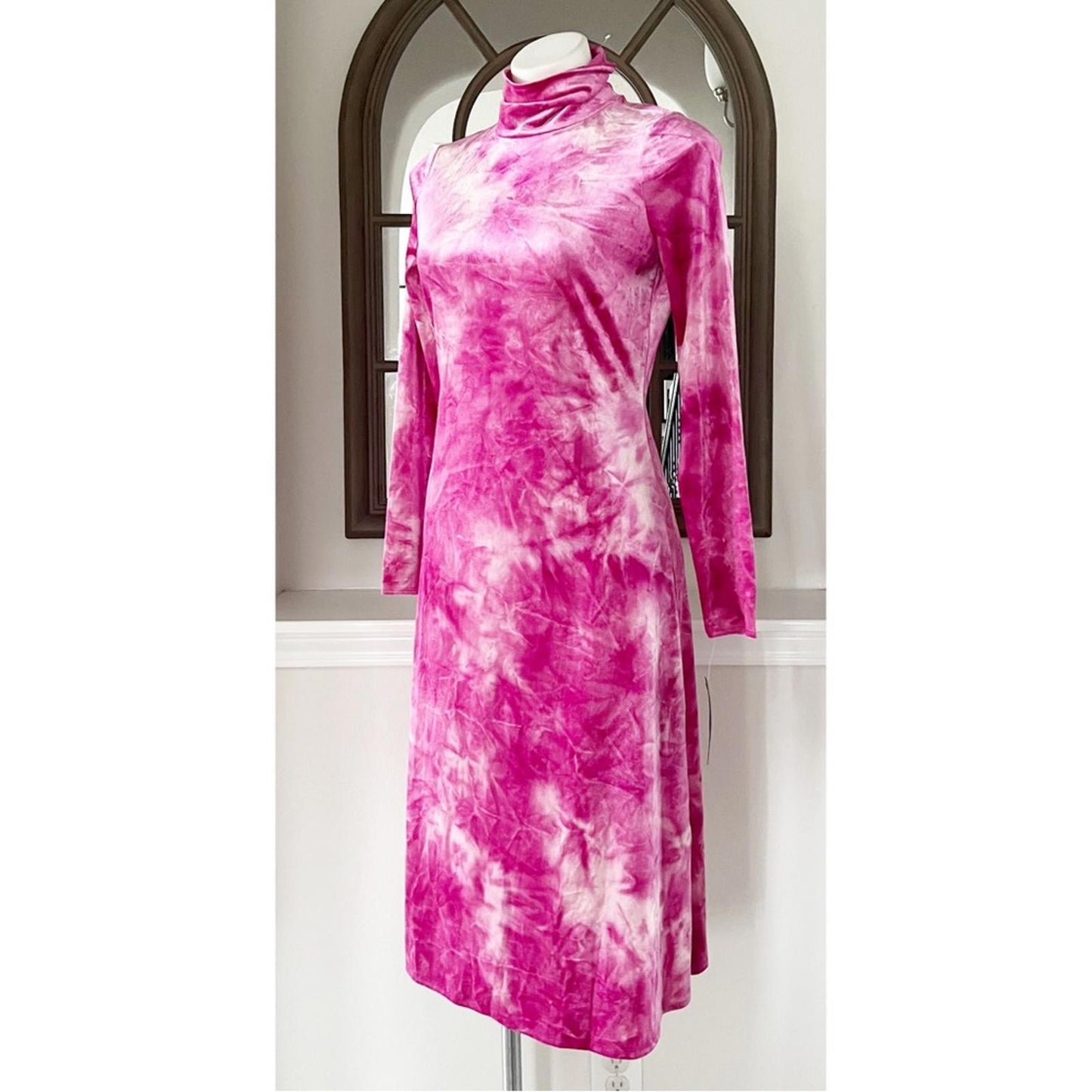 Rachel Rachel Roy Velvet Tie-Dye Midi Sheath Party Dress, Pink Size M New w/Tag
