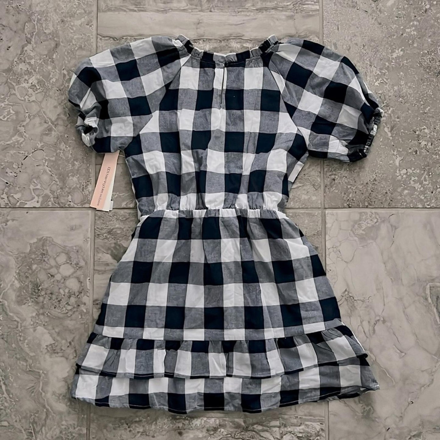 AQUA Girls' Puff Sleeve Exploded Gingham Check Dress, Little Kid Size 16 NWT