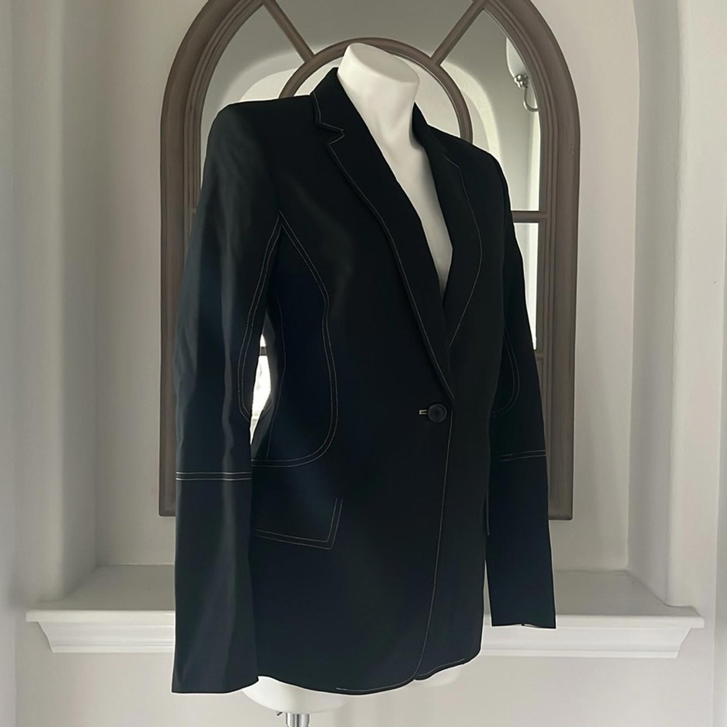 Helmut Lang Contrast Stitch Blazer, Black, Size US4 | UK8 New w/Tag Retail $495