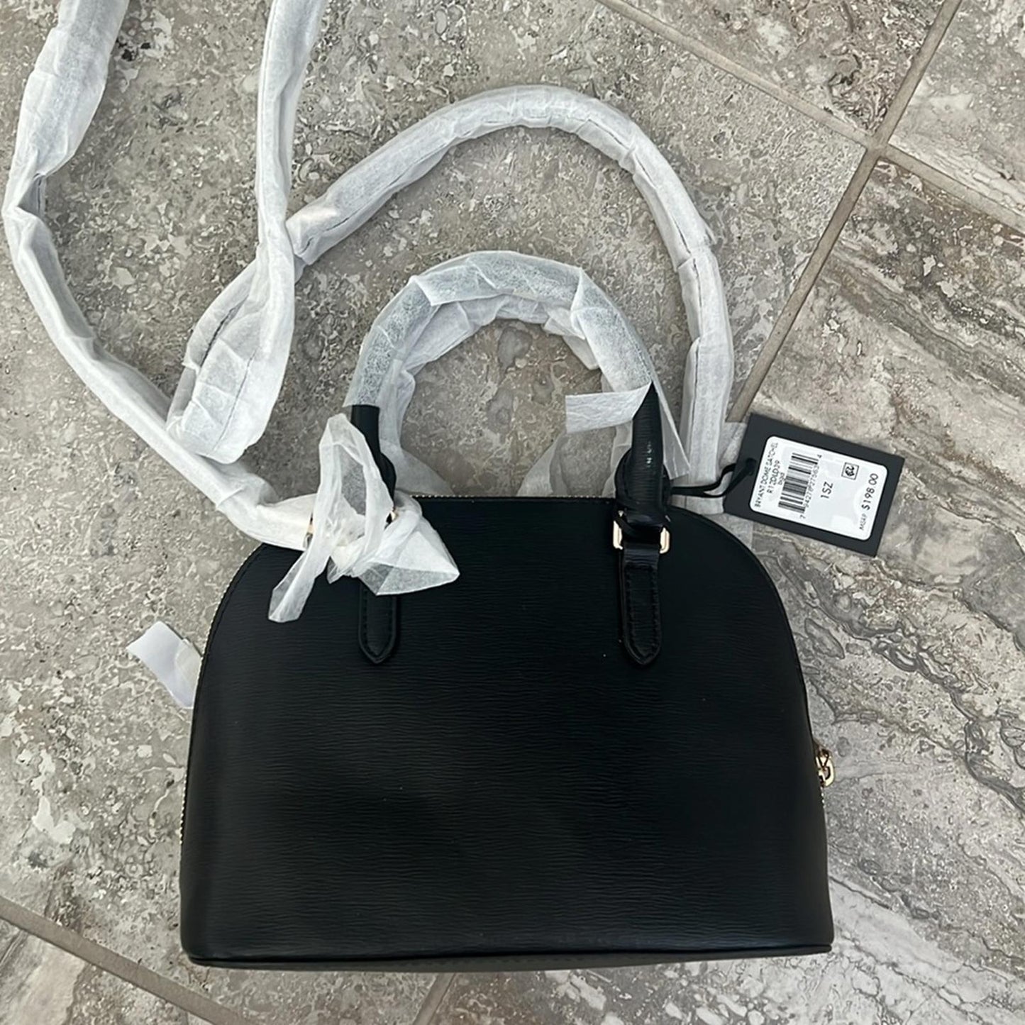DKNY Bryant Dome Satchel with Convertible Strap, Black w/Gold Tone, New w/Tag