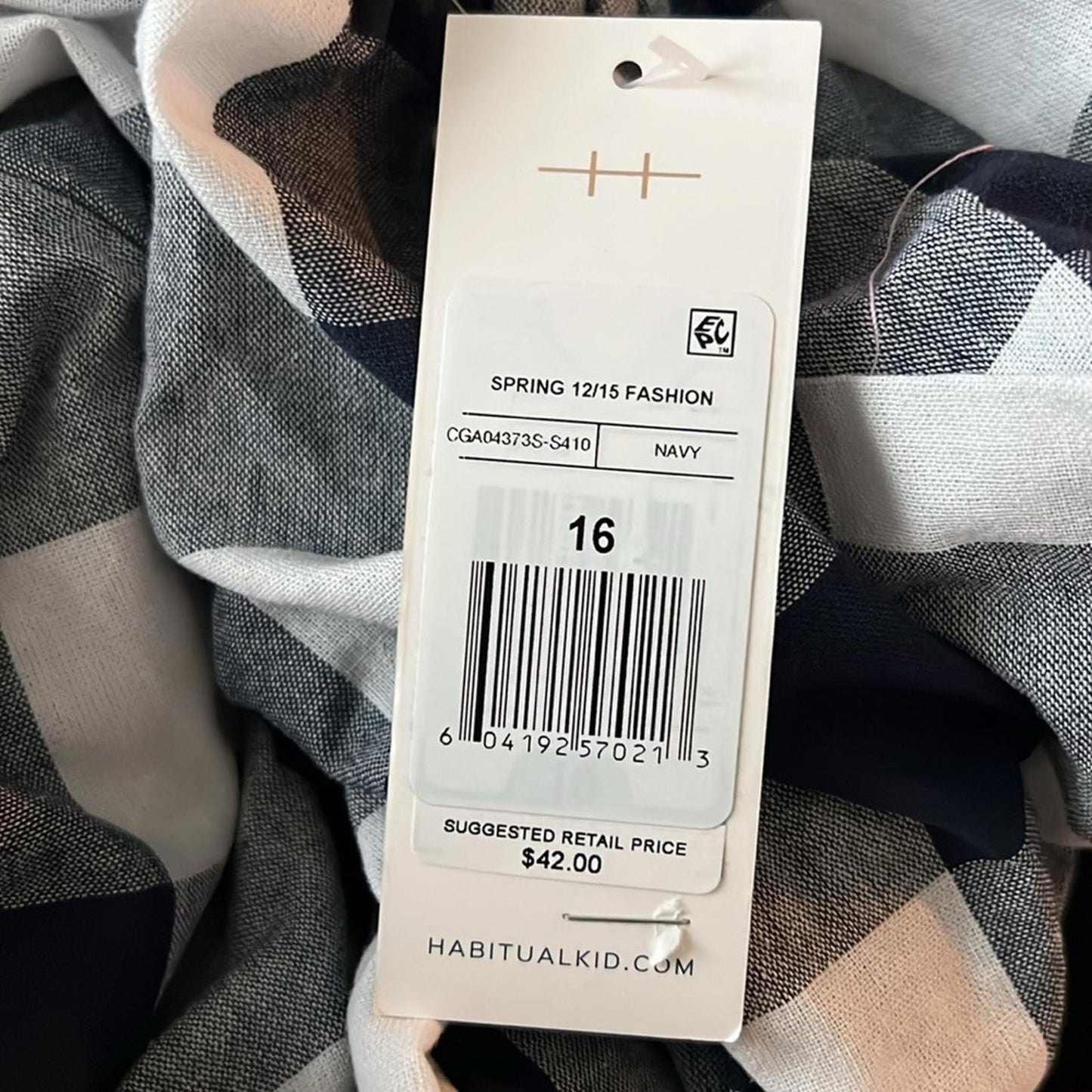 Habitual Kids Girls' Puff Sleeve Gingham Crop Top Big Kid Size 16, New w/Tag