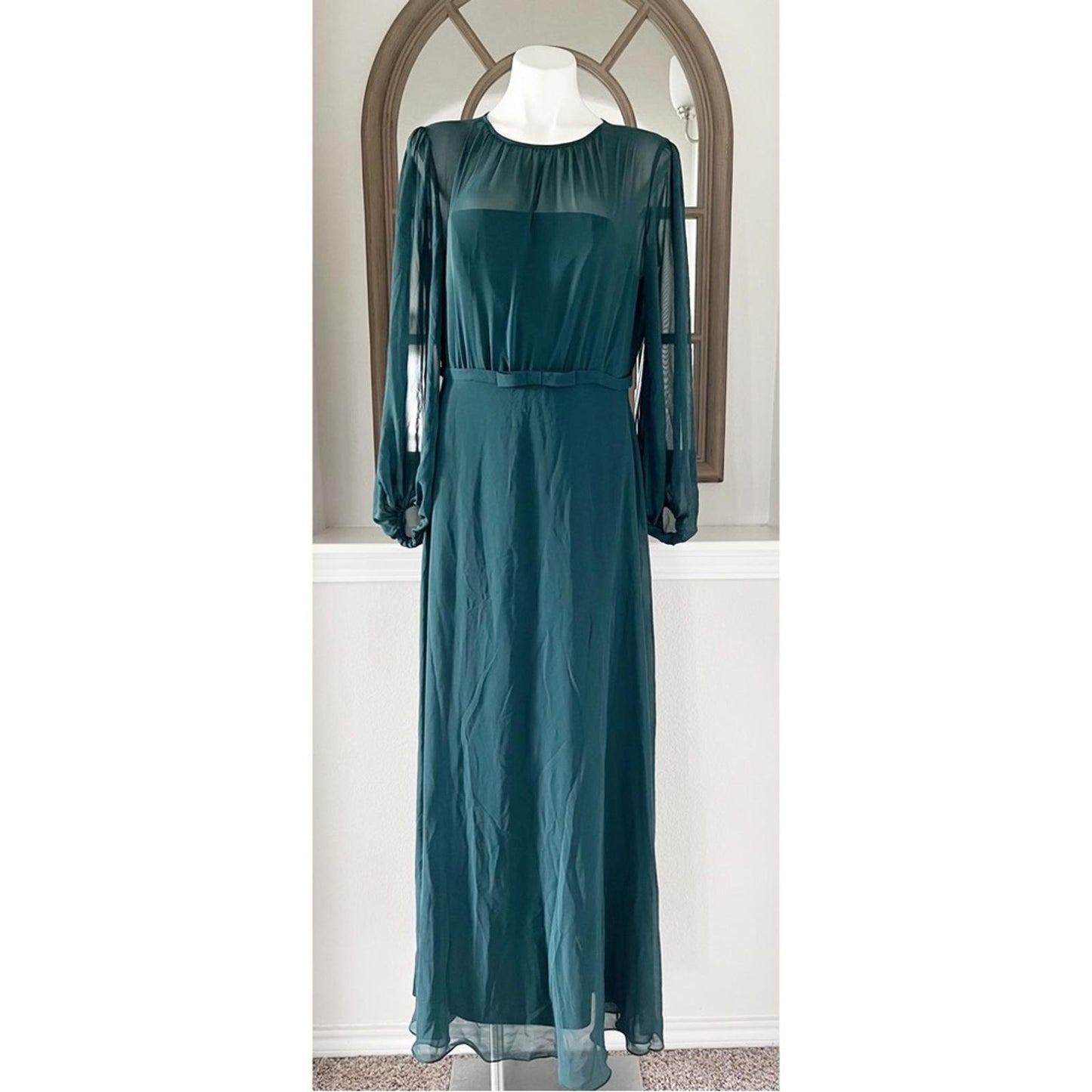 NEW Dessy Strapless Chiffon Maxi Dress Puff Sleeve Blouson Overlay Size 14 $265