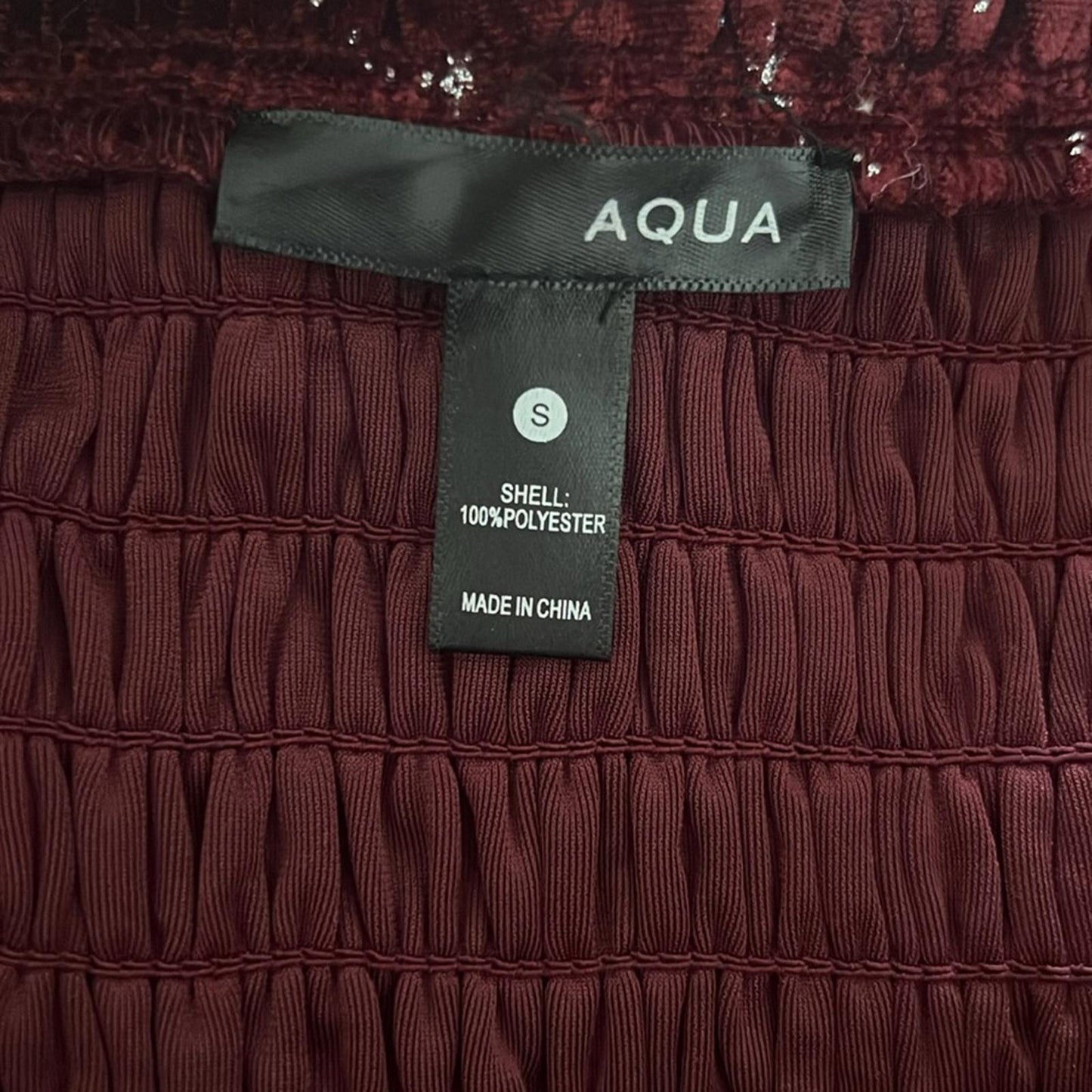Aqua Velvet Smocked Mini Dress in Burgundy w/Star Print, Size S New w/Tag $88