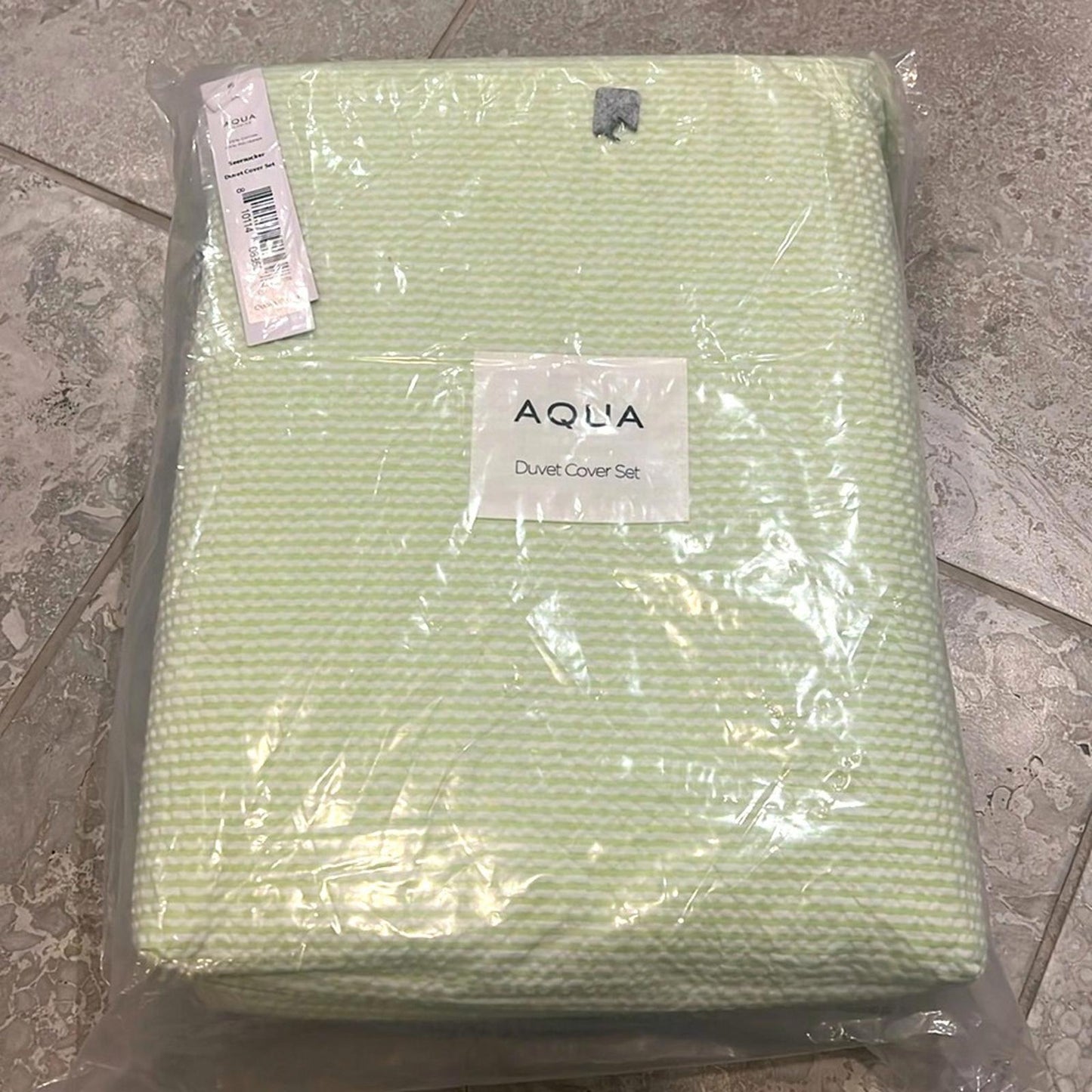 Aqua Seersucker Duvet Cover Set, Full/Queen in Green New w/Tag Retail $175