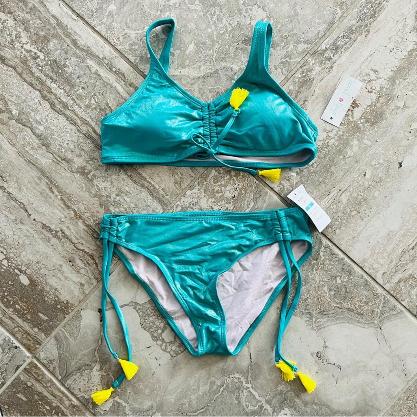 Beach Lingo Mermaid 2-Piece Metallic Turquoise Bikini Swimsuit Size 16 New w/Tag