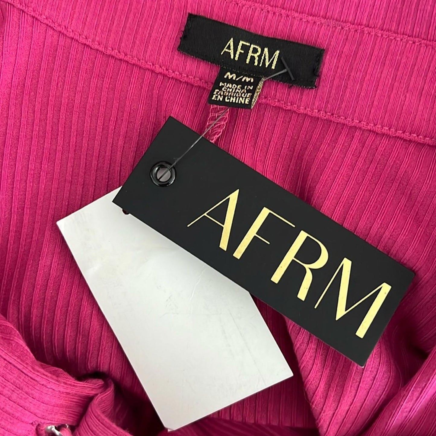 AFRM Ribbed Knit Collared Long Sleeve Button Front Shirt-Dress Berry, Size M NWT