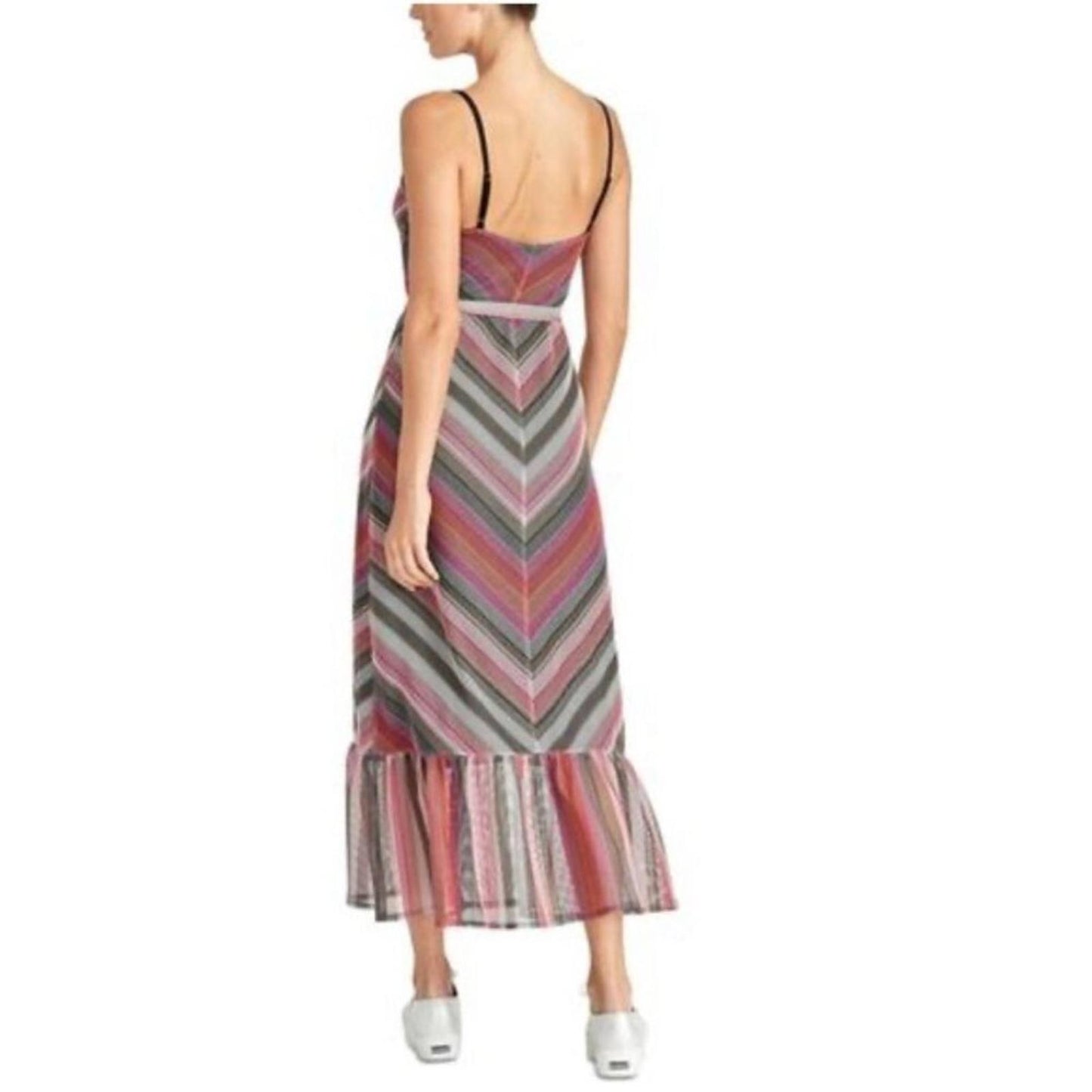 Rachel Roy Finn Metallic Striped Maxi Dress in Pink Grey Mesh Size XL NEW $139
