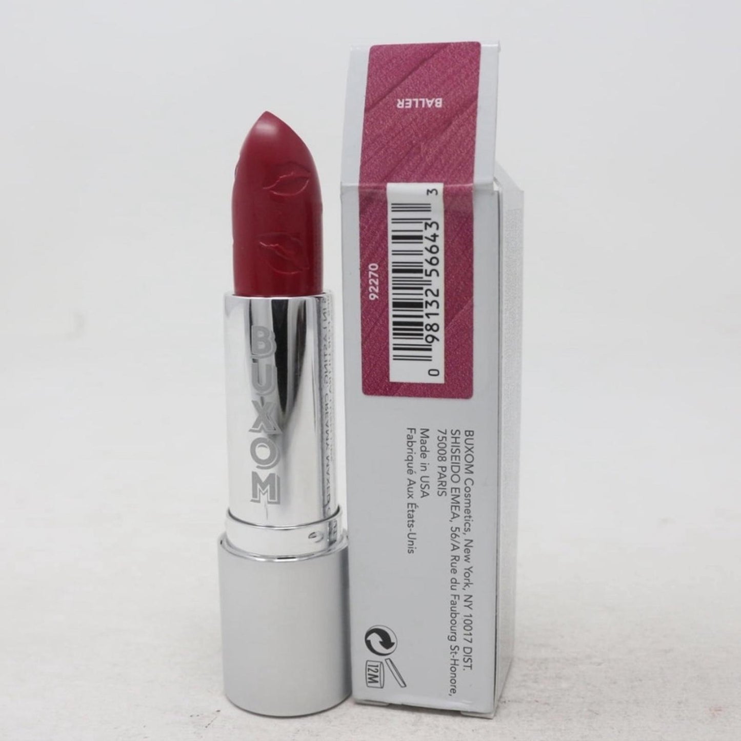 BUXOM Full Force Plumping Lipstick, Baller/True Red, 0.12 oz New in Box