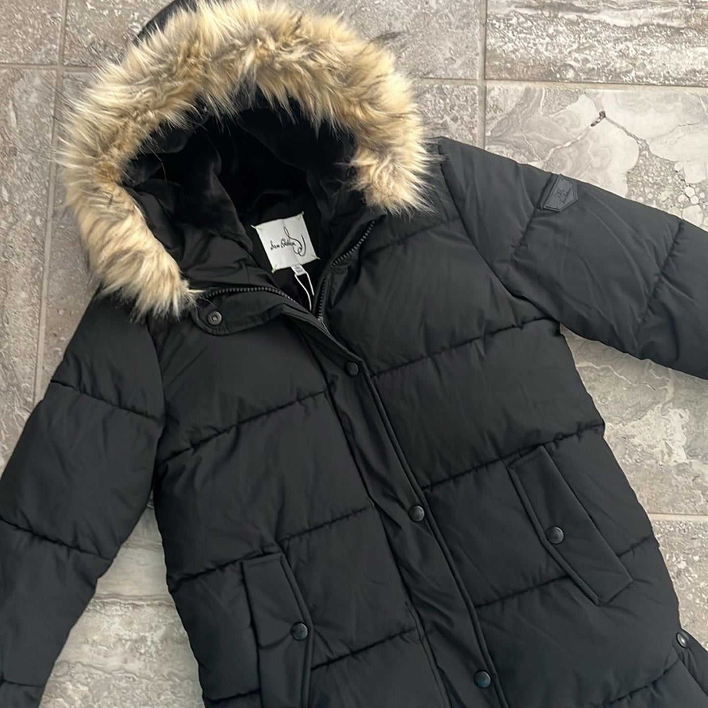 Sam Edelman Expedition Parka Jacket w/Faux Fur Trim in Black Size 14 New w/Tag