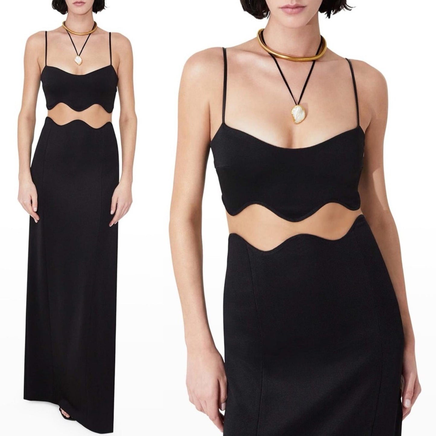NEW Galvan Siren Wavy Mesh CutOut Maxi Dress, Size US8 | FR40 Black NWT $1,995