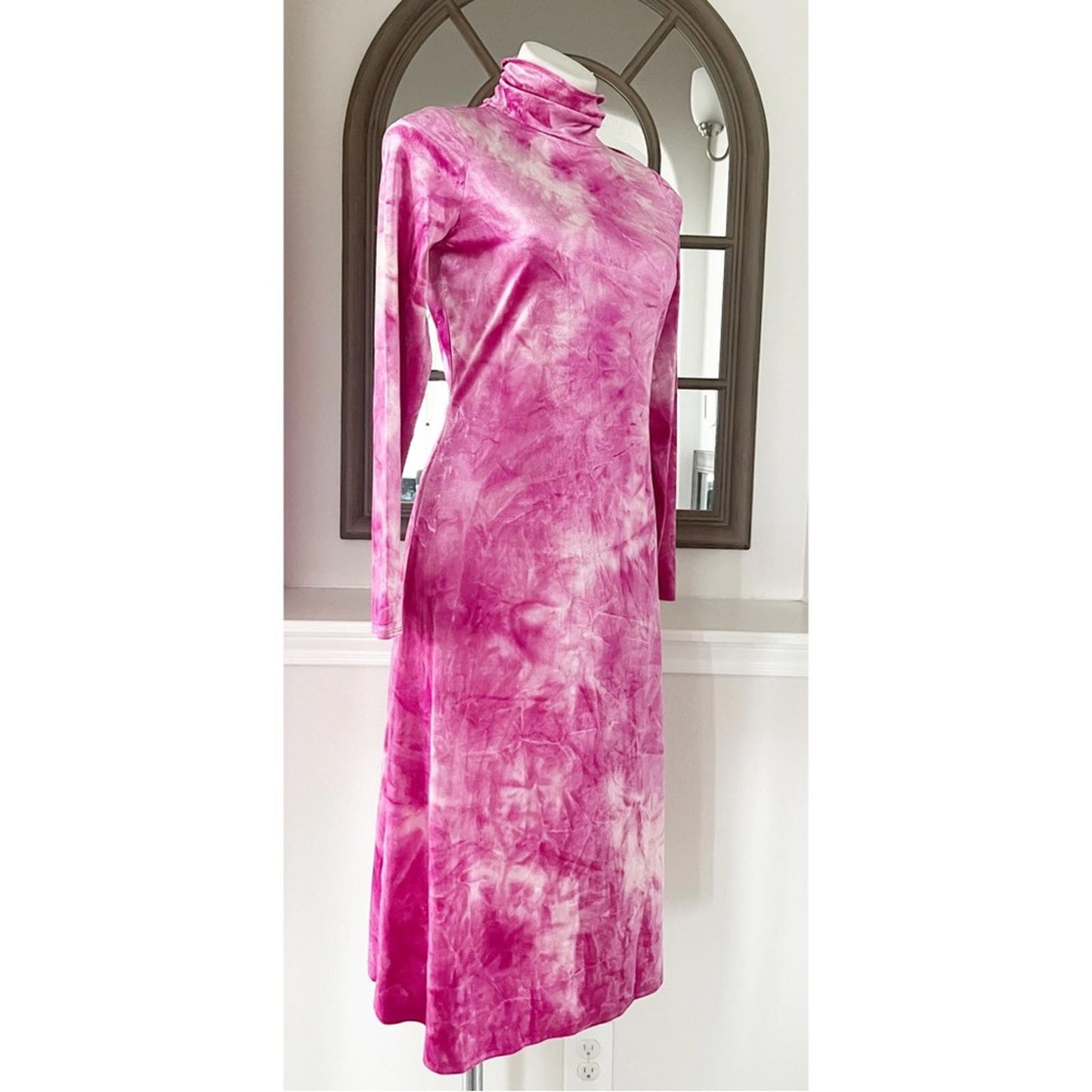 Rachel Rachel Roy Velvet Tie-Dye Midi Sheath Party Dress, Pink Size M New w/Tag
