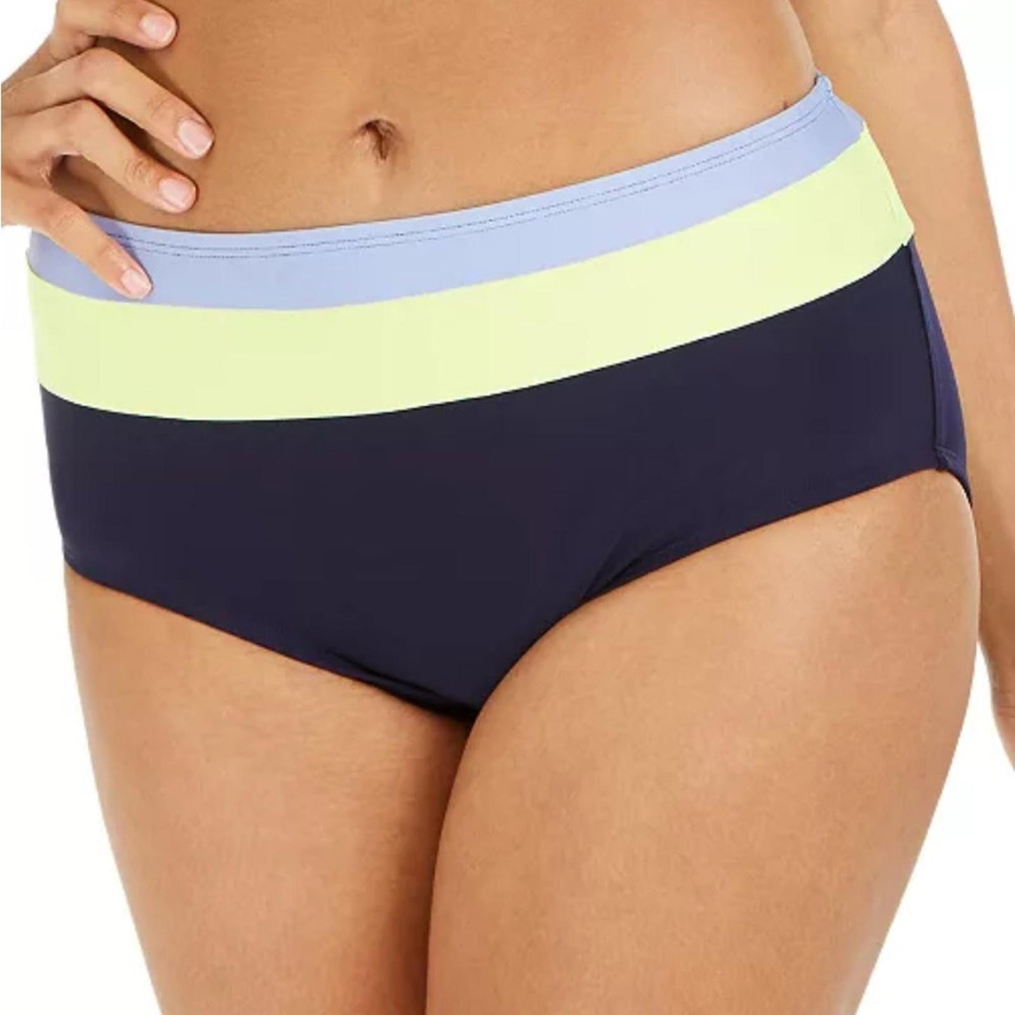 DKNY Navy Color Block Stretch Lined Bikini FullCoverage Swim Bottom Size XXL NWT